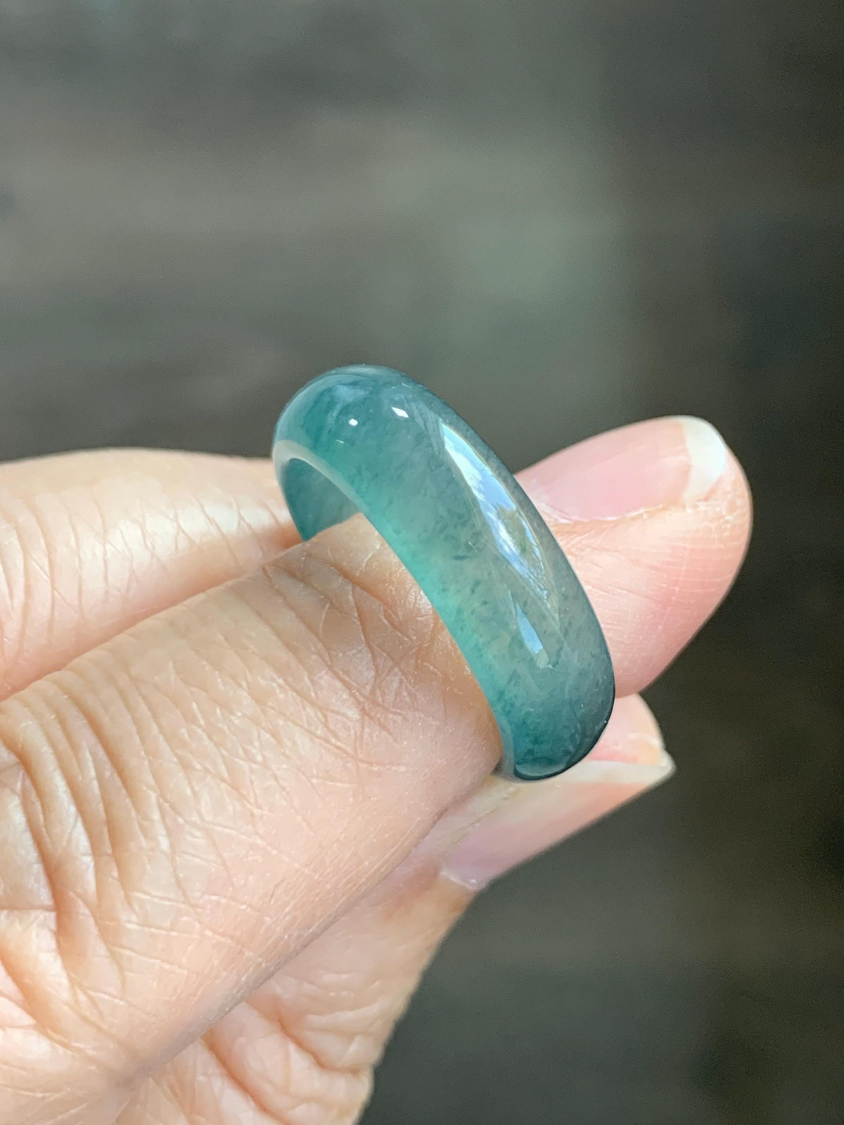 Natural Guatemalan Grade A Icy Translucent Teal Blue Jade Jadeite Jieyang Band Ring Comfort Fit Size 6 US 4g 天然冰胶危蓝翡翠揭阳工戒圈 WJY420C