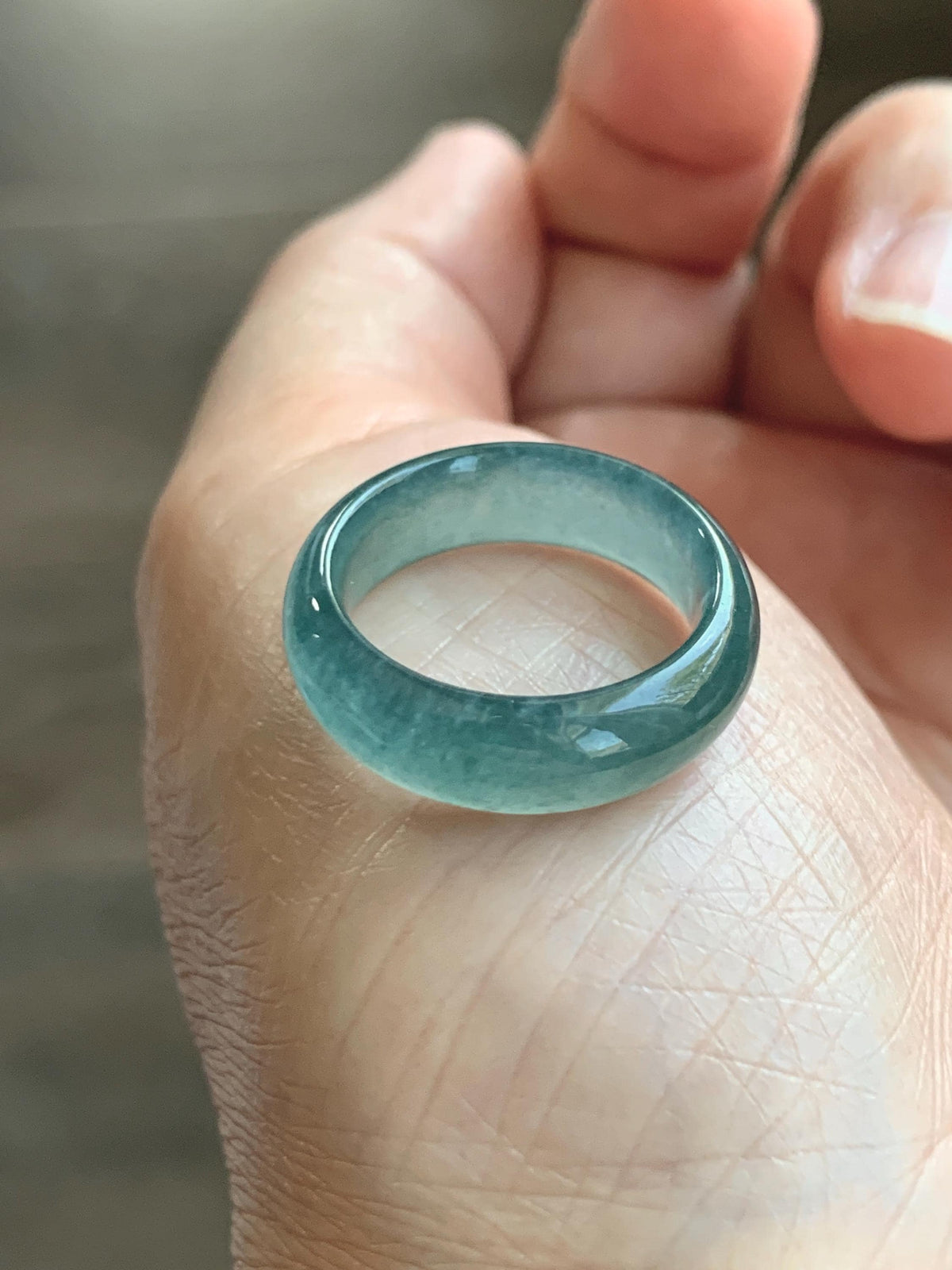 Natural Guatemalan Grade A Icy Translucent Teal Blue Jade Jadeite Jieyang Band Ring Comfort Fit Size 6 US 4g 天然冰胶危蓝翡翠揭阳工戒圈 WJY420C