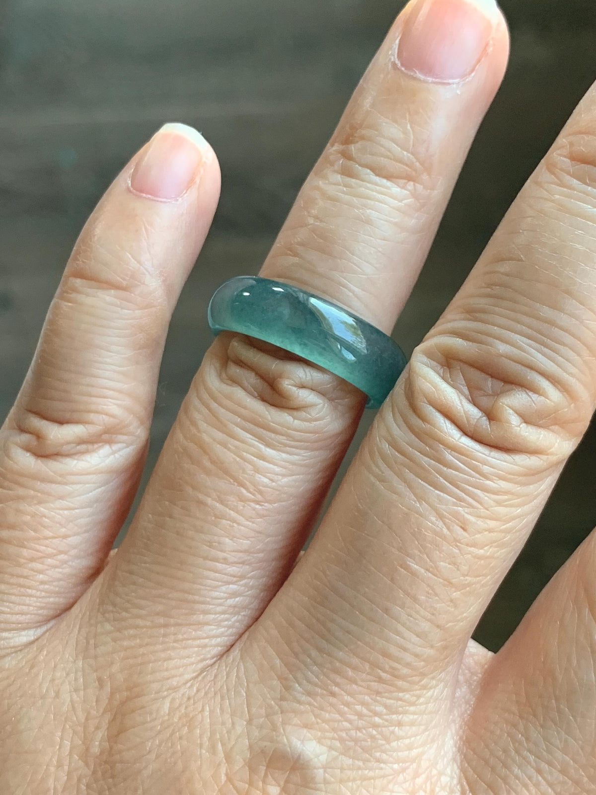 Natural Guatemalan Grade A Icy Translucent Teal Blue Jade Jadeite Jieyang Band Ring Comfort Fit Size 6 US 4g 天然冰胶危蓝翡翠揭阳工戒圈 WJY420C