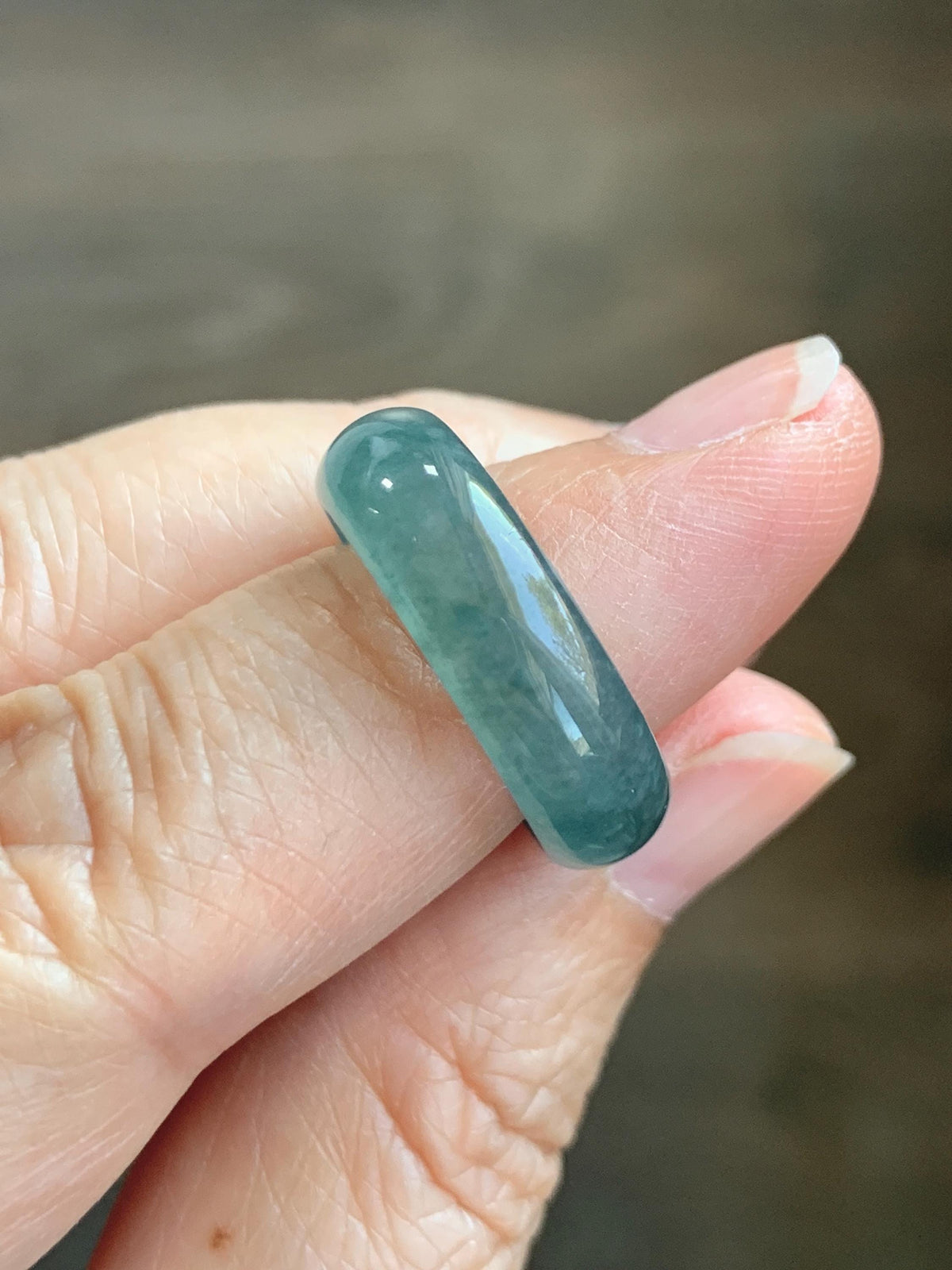 Natural Guatemalan Grade A Icy Translucent Teal Blue Jade Jadeite Jieyang Band Ring Comfort Fit Size 6 US 4g 天然冰胶危蓝翡翠揭阳工戒圈 WJY420C