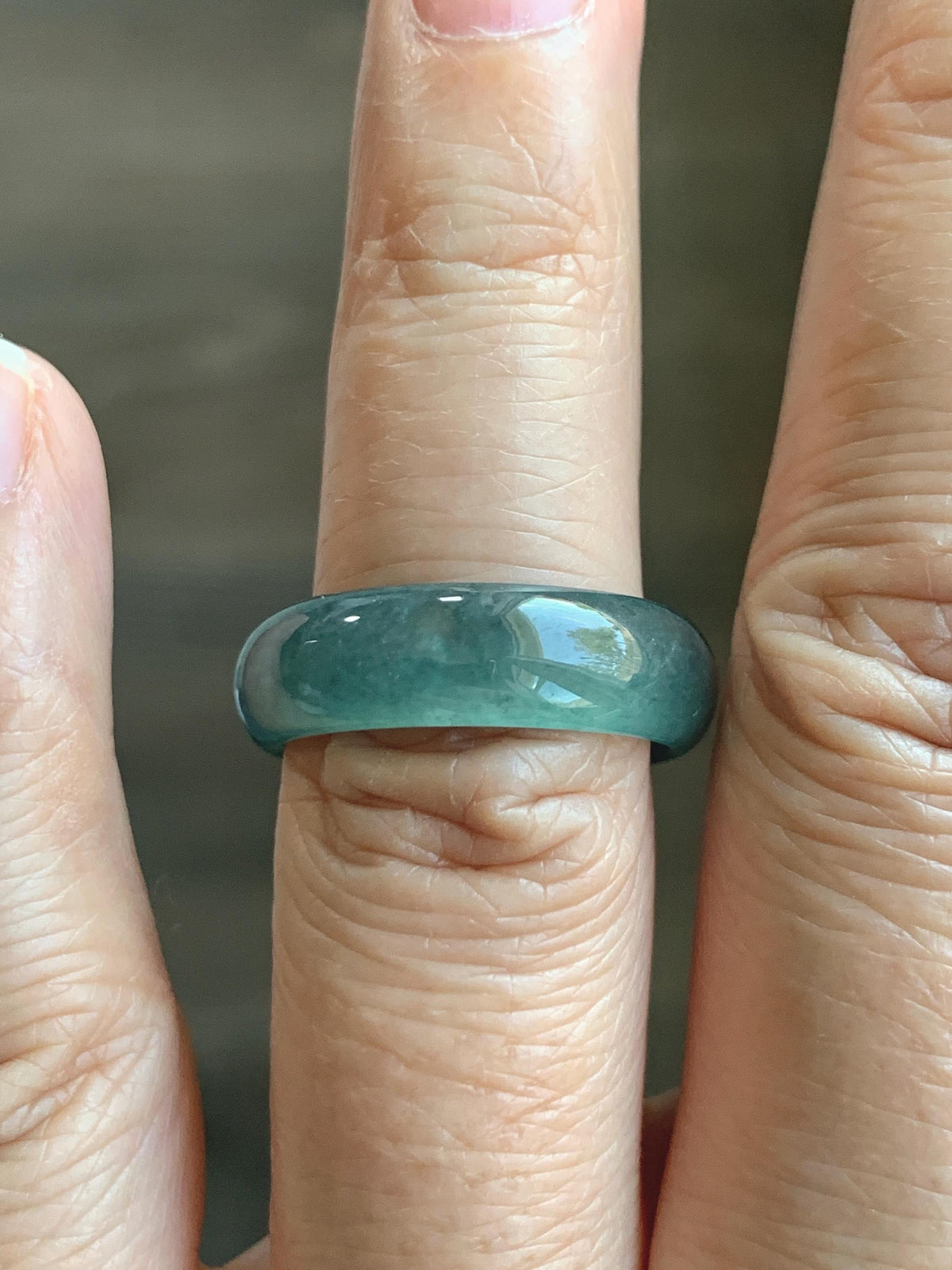 Natural Guatemalan Grade A Icy Translucent Teal Blue Jade Jadeite Jieyang Band Ring Comfort Fit Size 6 US 4g 天然冰胶危蓝翡翠揭阳工戒圈 WJY420C