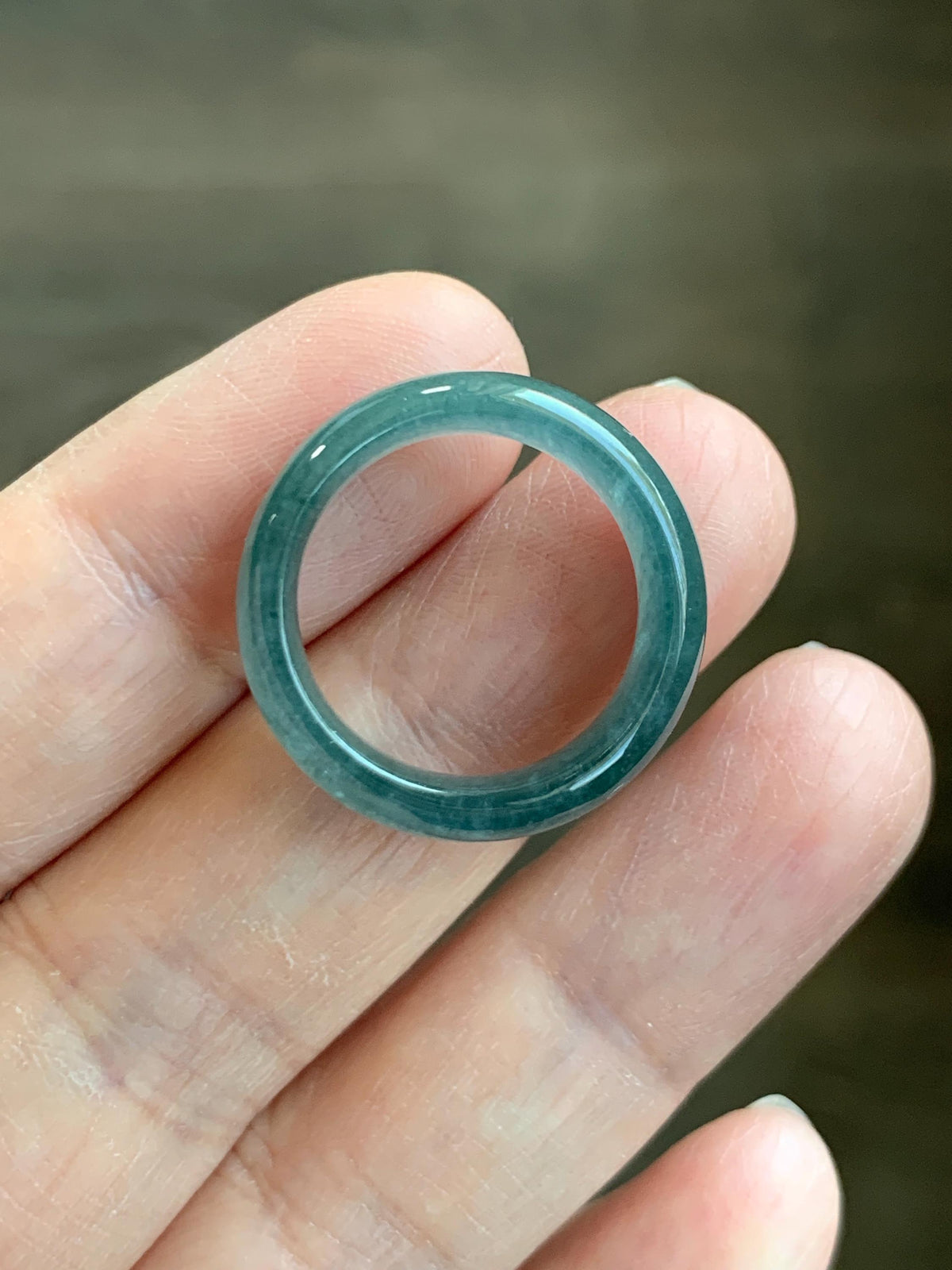 Natural Guatemalan Grade A Icy Translucent Teal Blue Jade Jadeite Jieyang Band Ring Comfort Fit Size 6 US 4g 天然冰胶危蓝翡翠揭阳工戒圈 WJY420C