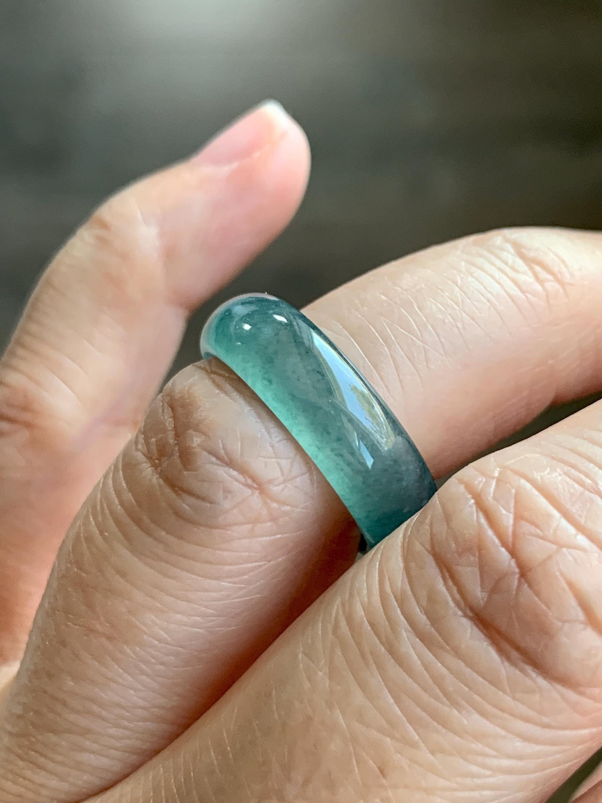 Natural Guatemalan Grade A Icy Translucent Teal Blue Jade Jadeite Jieyang Band Ring Comfort Fit Size 6 US 4g 天然冰胶危蓝翡翠揭阳工戒圈 WJY420C