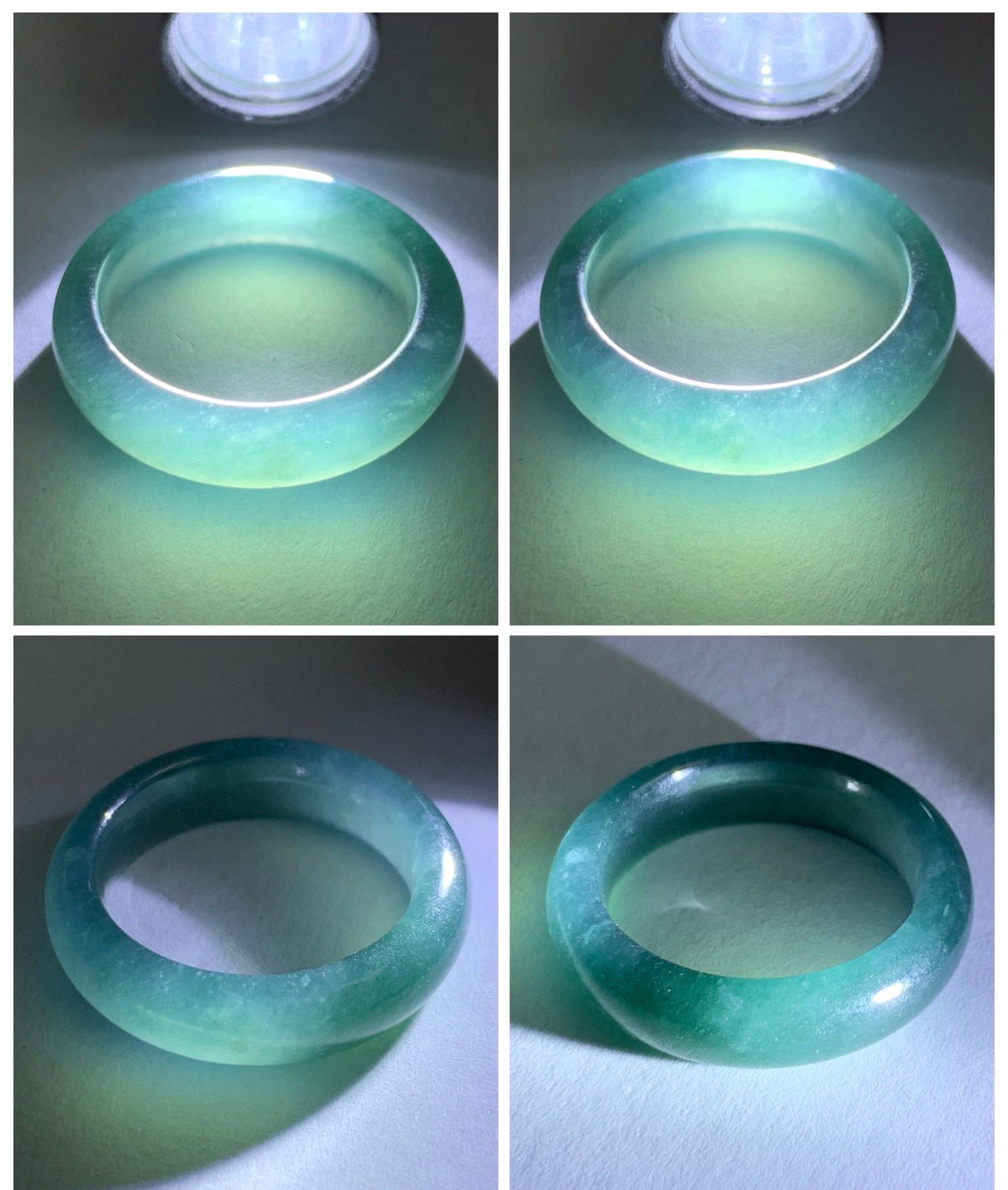 Natural Guatemalan Grade A Icy Translucent Teal Blue Jade Jadeite Jieyang Band Ring Comfort Fit Size 8 US 5g 天然冰胶危蓝翡翠揭阳工戒圈 WJY420B
