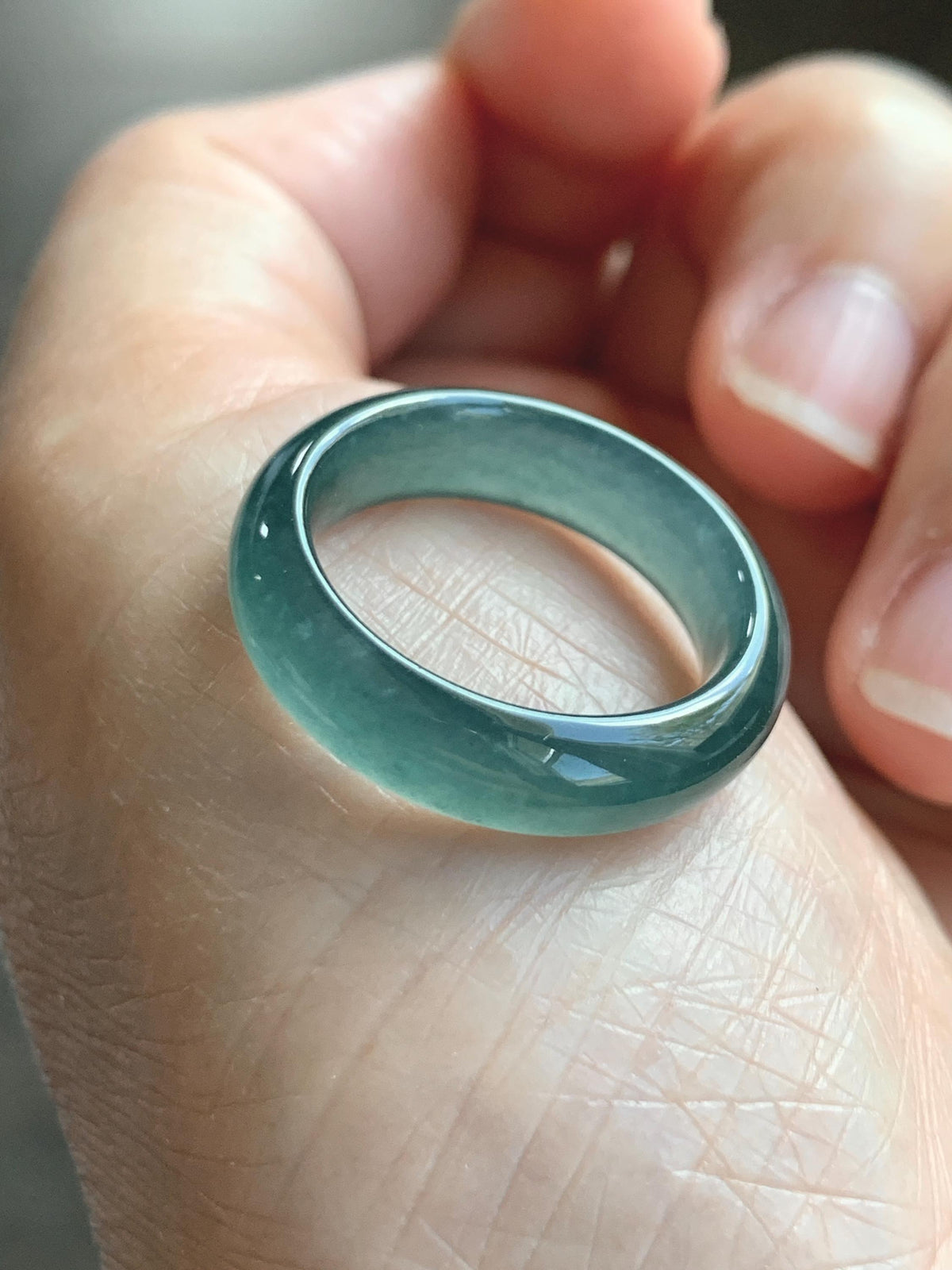 Natural Guatemalan Grade A Icy Translucent Teal Blue Jade Jadeite Jieyang Band Ring Comfort Fit Size 8 US 5g 天然冰胶危蓝翡翠揭阳工戒圈 WJY420B