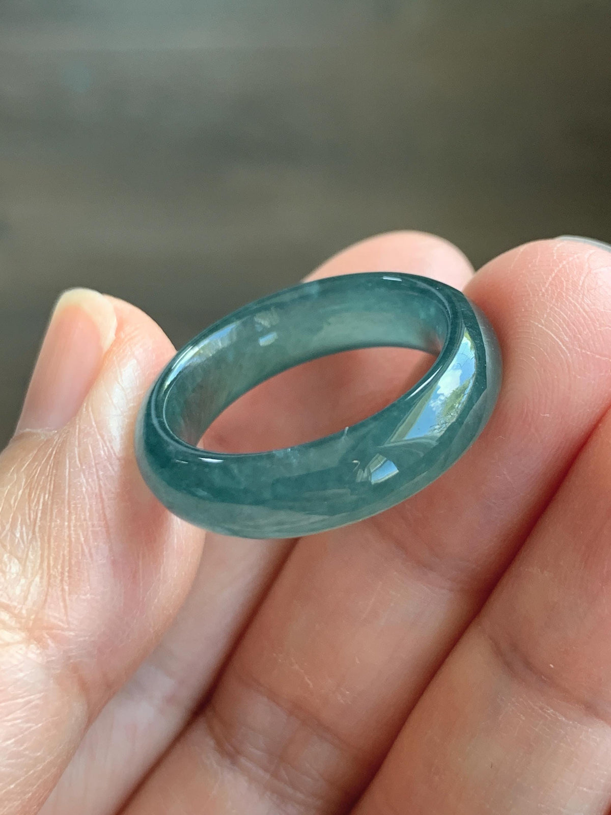 Natural Guatemalan Grade A Icy Translucent Teal Blue Jade Jadeite Jieyang Band Ring Comfort Fit Size 8 US 5g 天然冰胶危蓝翡翠揭阳工戒圈 WJY420B