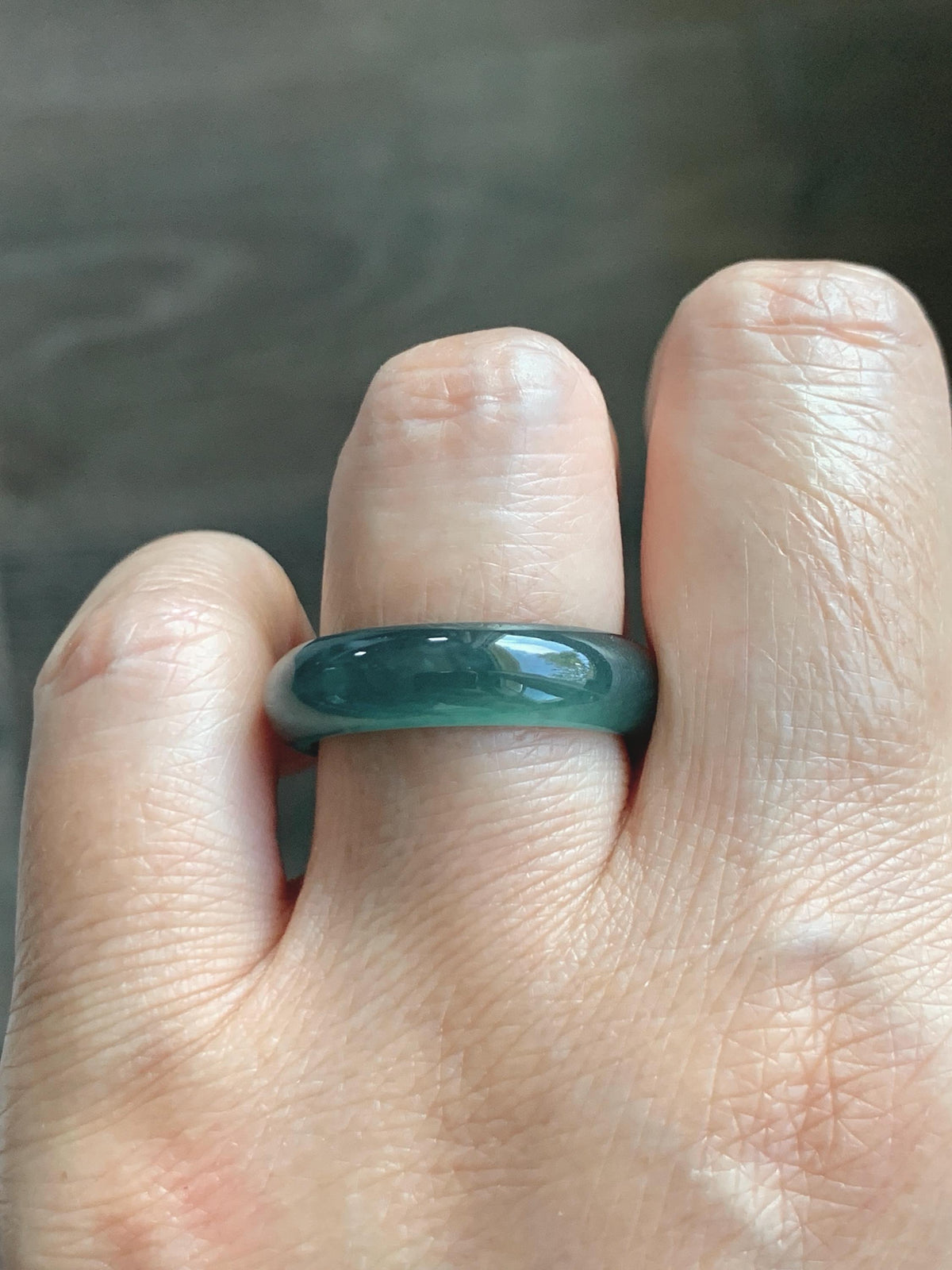 Natural Guatemalan Grade A Icy Translucent Teal Blue Jade Jadeite Jieyang Band Ring Comfort Fit Size 8 US 5g 天然冰胶危蓝翡翠揭阳工戒圈 WJY420B