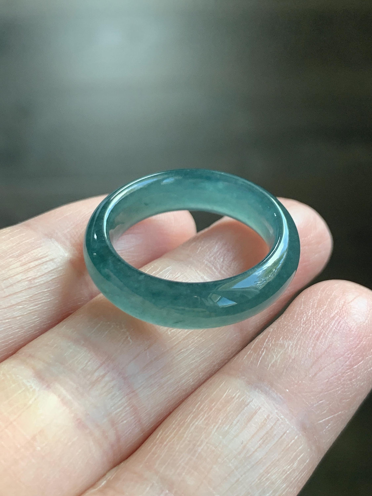 Natural Guatemalan Grade A Icy Translucent Teal Blue Jade Jadeite Jieyang Band Ring Comfort Fit Size 8 US 5g 天然冰胶危蓝翡翠揭阳工戒圈 WJY420B