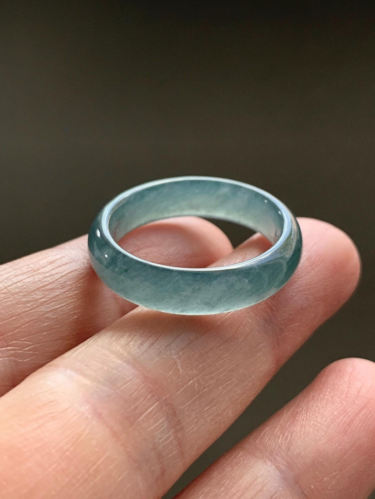 Natural Guatemalan Grade A Icy Translucent Teal Blue Jade Jadeite Jieyang Band Ring Comfort Fit Size 9.25 US 4g 天然冰胶危蓝翡翠揭阳工戒圈 WJY420A