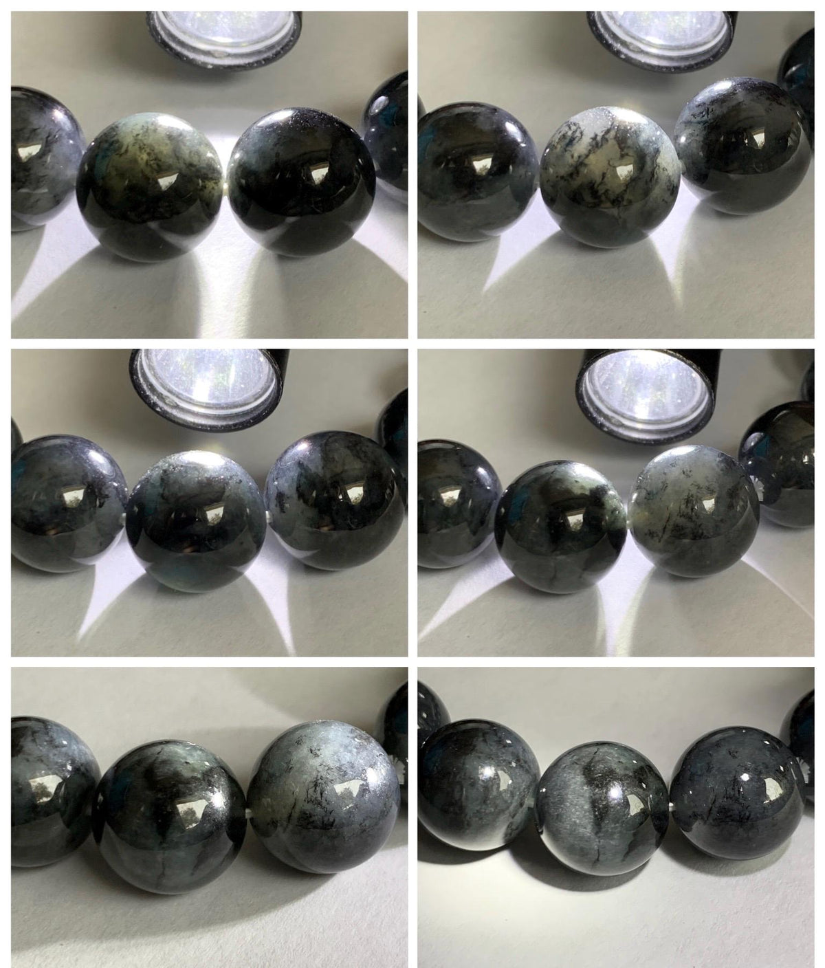 Certified Grade A Natural Icy Translucent Dark Wuji Jade Jadeite Large Beads Beaded Bracelet 13.2mm 8" 63.55g 天然大卡冰乌鸡翡翠手串 965