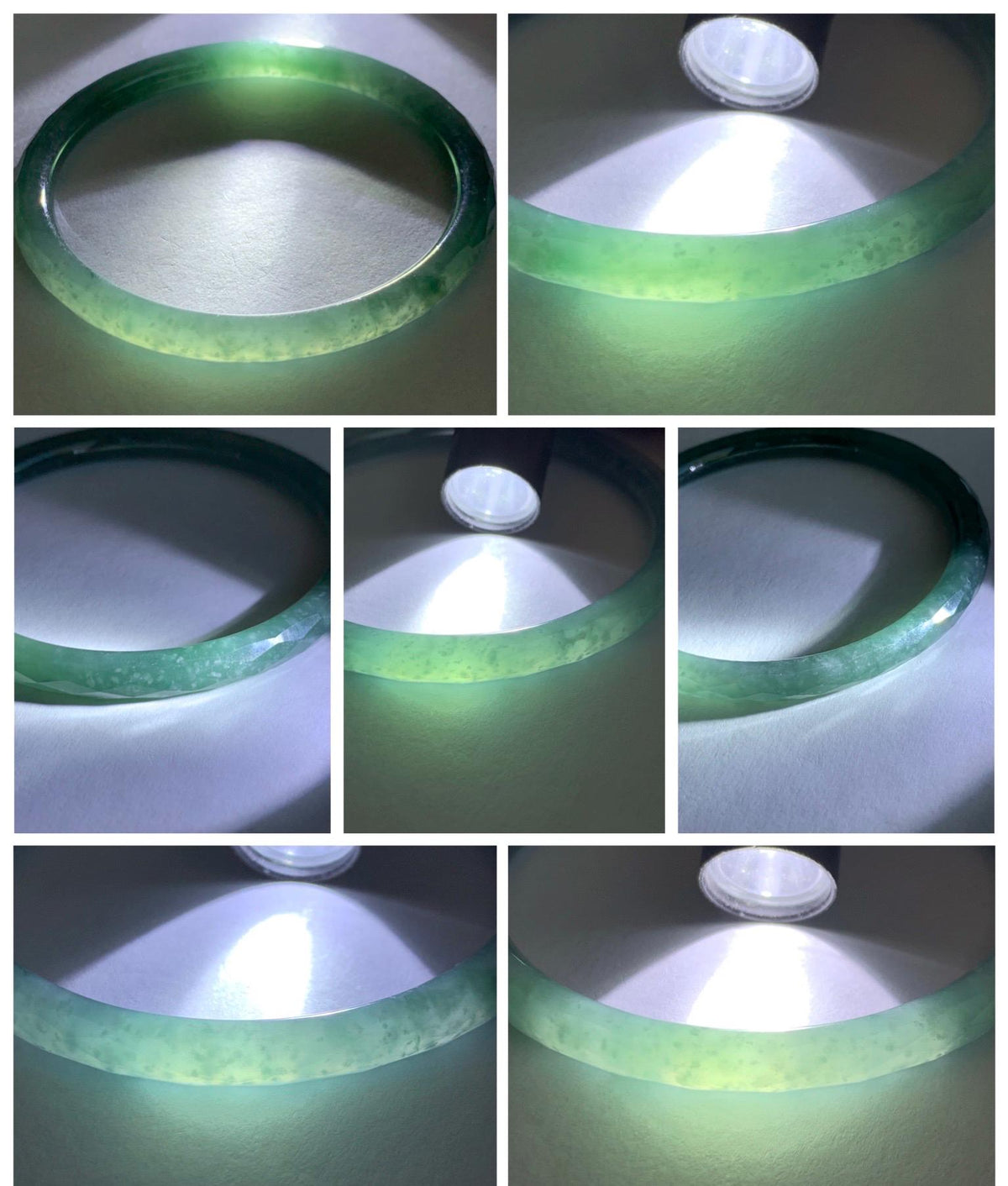 Certified Natural Grade A Guatemalan Icy Translucent Dusty Teal Jade Jadeite Diamond Faceted Slim Bangle 58mm 7.19” 19g 天然冰危蓝绿翡翠细圆条切割面手镯 954