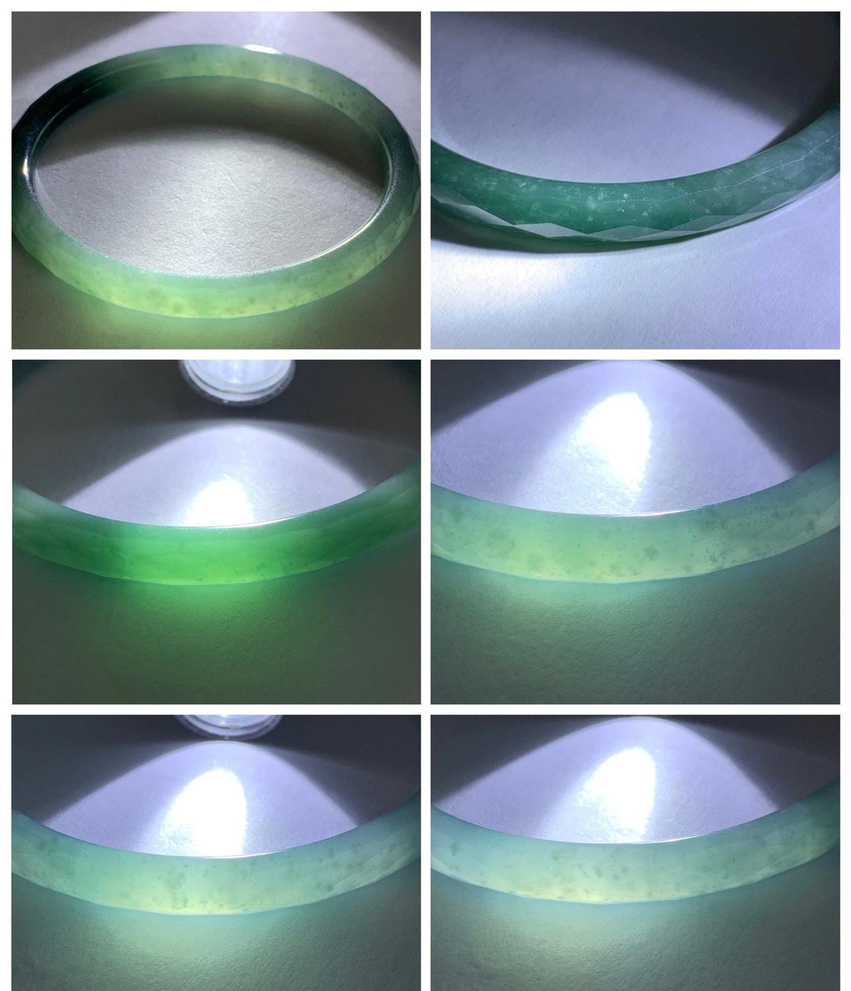 Certified Natural Grade A Guatemalan Icy Translucent Dusty Teal Jade Jadeite Diamond Faceted Slim Bangle 58mm 7.16” 19g 天然冰危蓝绿翡翠细圆条切割面手镯 953