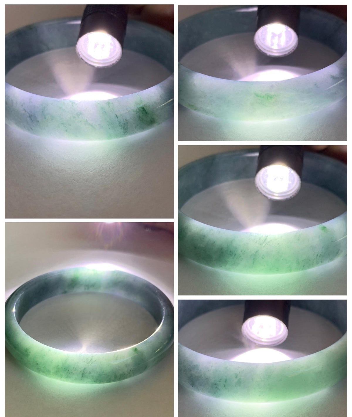 Certified Natural Grade A Guatemalan Icy Dusty Teal Blue & Green Marbled Jade Jadeite Wide Bangle Bracelet 58.3mm 7.2” 46g 天然冰危蓝飘绿翡翠正圈手镯 939