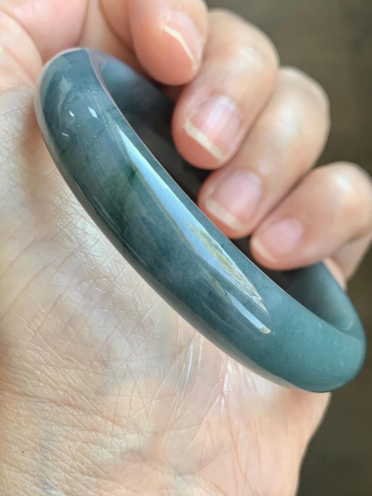 Certified Natural Grade A Guatemalan Icy Dusty Teal Blue & Green Marbled Jade Jadeite Wide Bangle Bracelet 58.3mm 7.2” 46g 天然冰危蓝飘绿翡翠正圈手镯 939