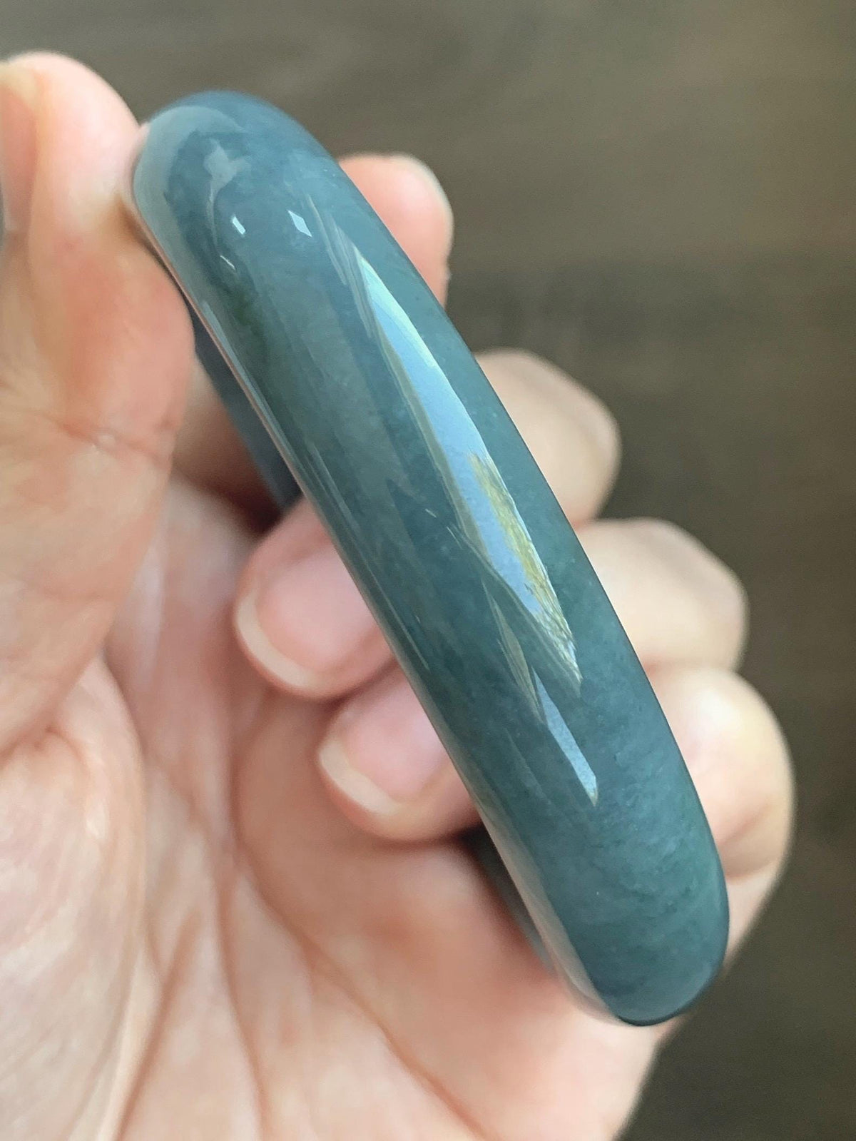 Certified Natural Grade A Guatemalan Icy Dusty Teal Blue & Green Marbled Jade Jadeite Wide Bangle Bracelet 58.3mm 7.2” 46g 天然冰危蓝飘绿翡翠正圈手镯 939