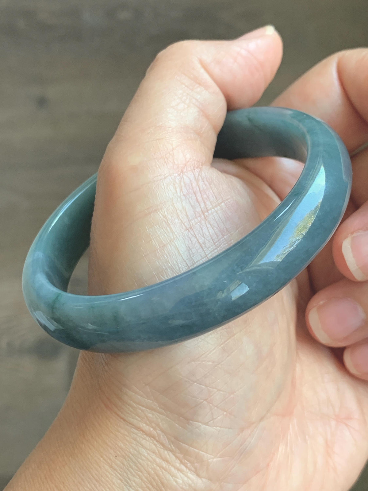 Certified Natural Grade A Guatemalan Icy Dusty Teal Blue & Green Marbled Jade Jadeite Wide Bangle Bracelet 58.3mm 7.2” 46g 天然冰危蓝飘绿翡翠正圈手镯 939