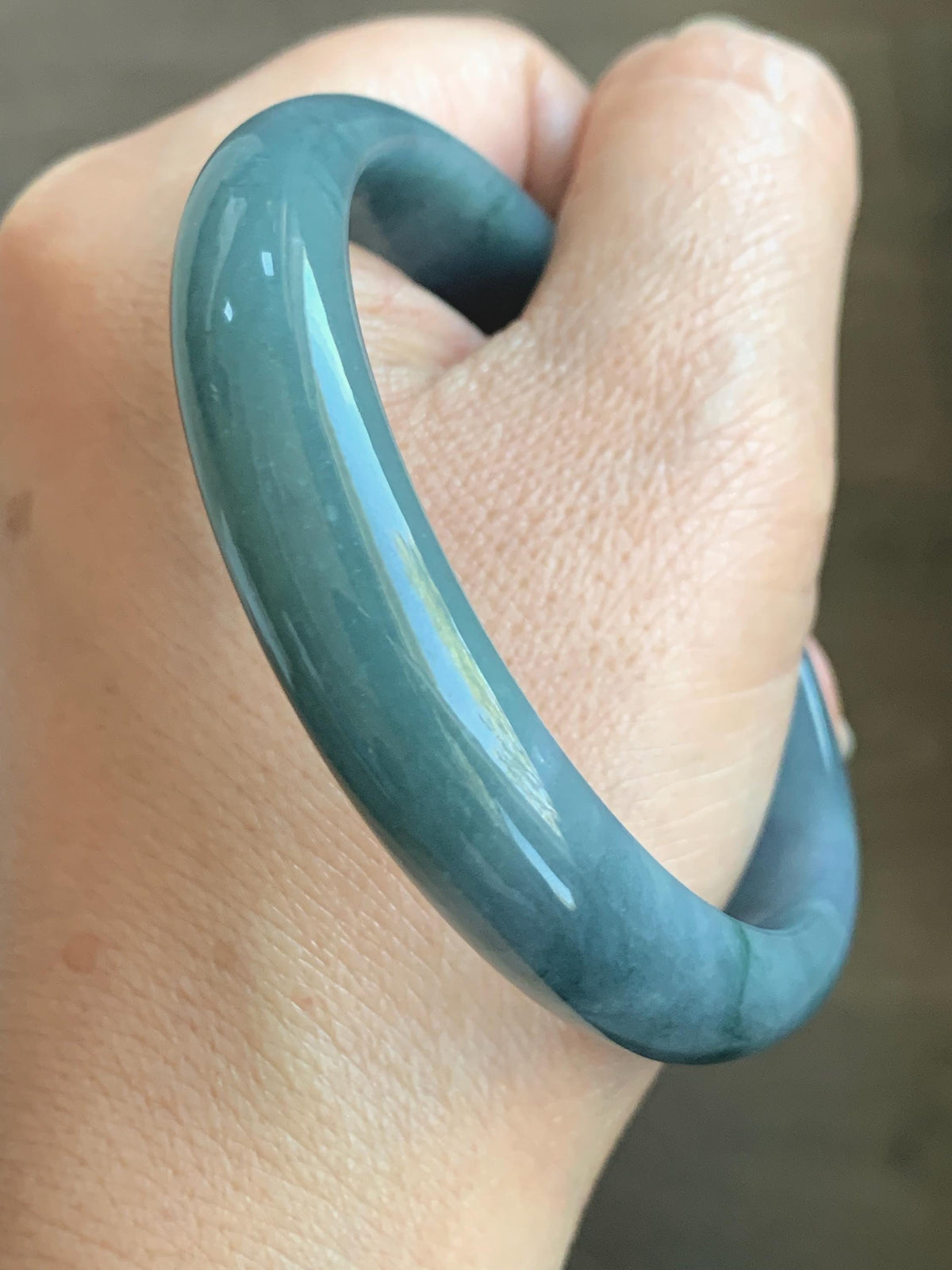 Certified Natural Grade A Guatemalan Icy Dusty Teal Blue & Green Marbled Jade Jadeite Wide Bangle Bracelet 58.3mm 7.2” 46g 天然冰危蓝飘绿翡翠正圈手镯 939