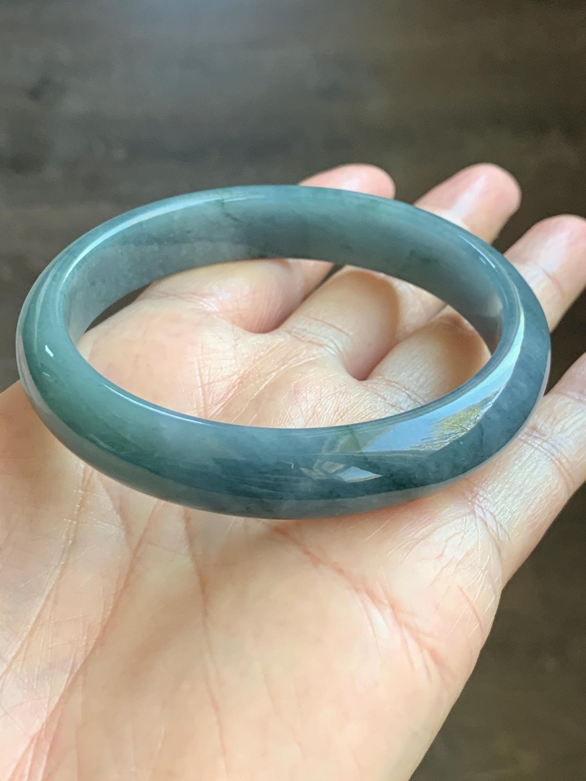 Certified Natural Grade A Guatemalan Icy Dusty Teal Blue & Green Marbled Jade Jadeite Wide Bangle Bracelet 58.3mm 7.2” 46g 天然冰危蓝飘绿翡翠正圈手镯 939