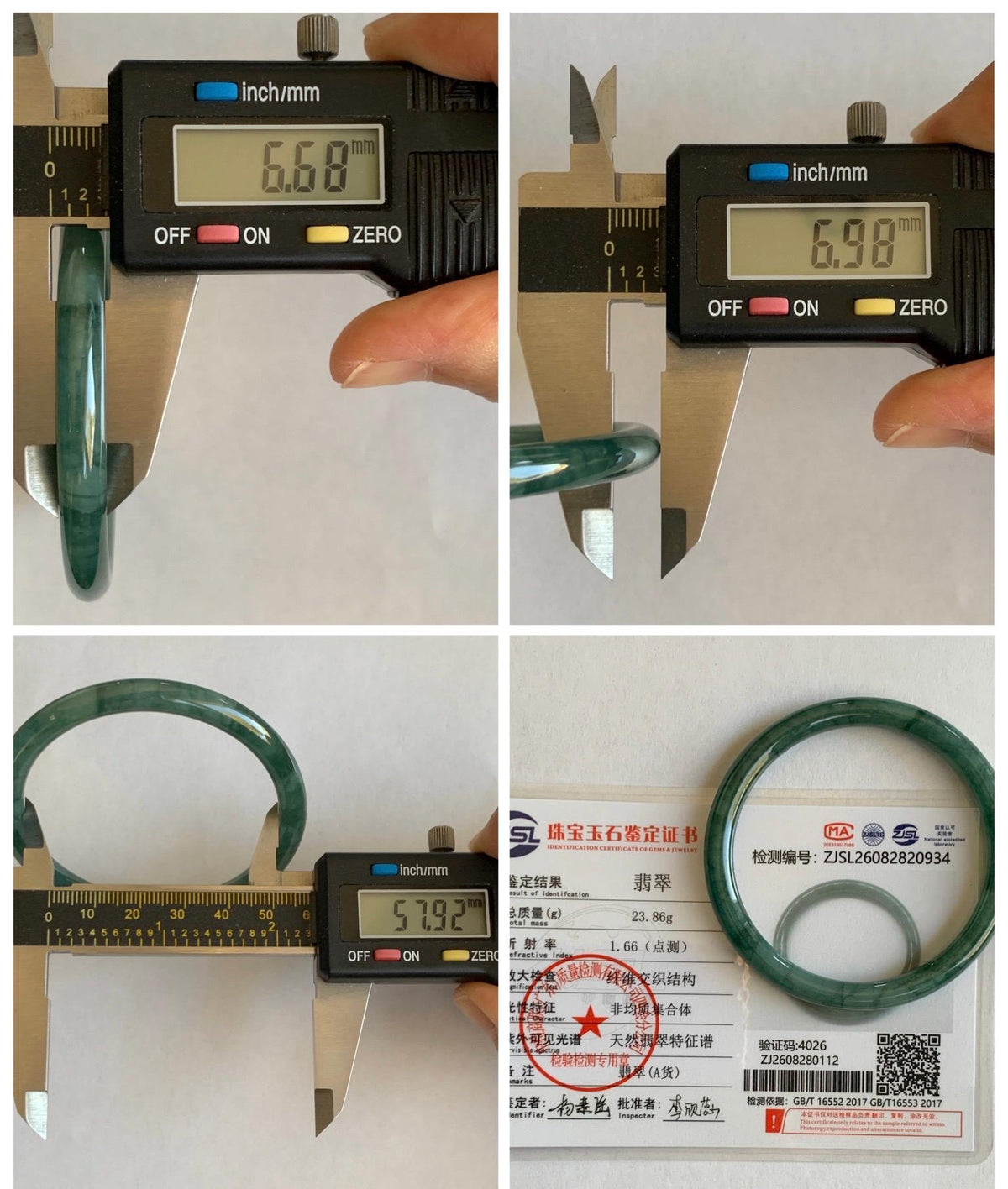 Certified Natural Grade A Guatemalan Icy Translucent Dark Dusty Teal Green Jade Jadeite Bangle Bracelet 57.92mm 7.16” 24g 天然冰危深蓝绿翡翠圆条手镯 934