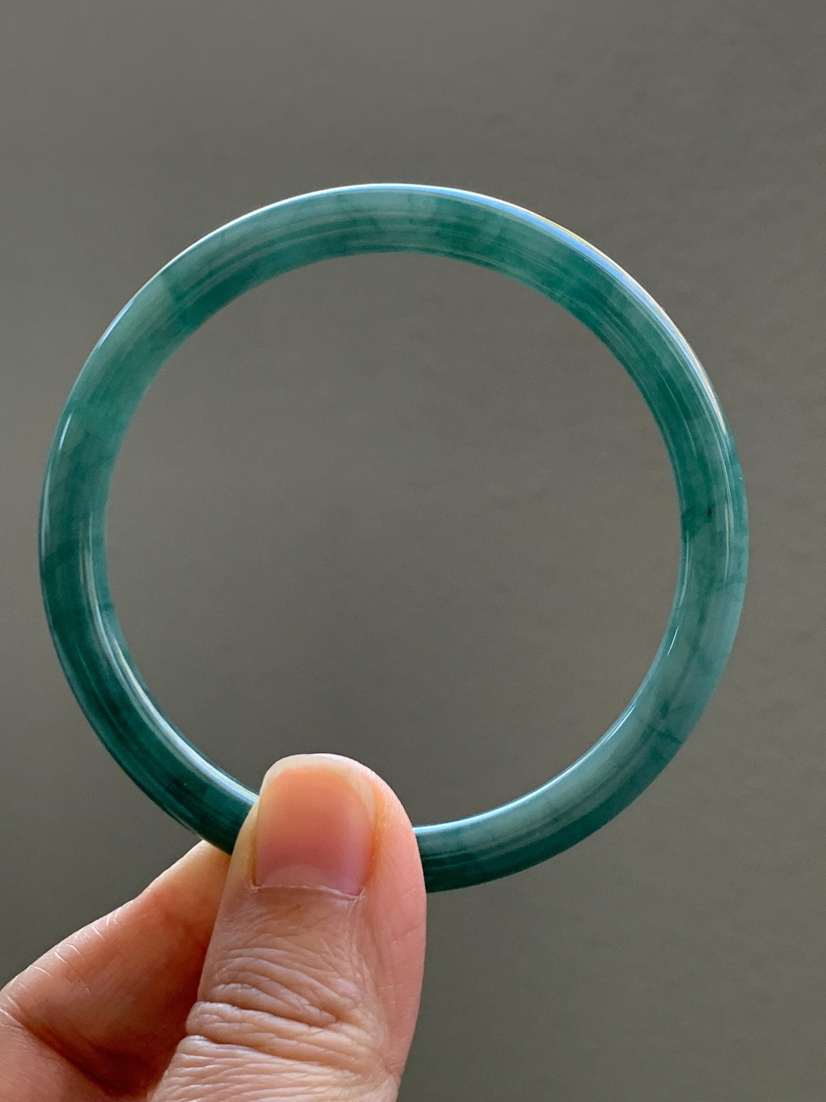 Certified Natural Grade A Guatemalan Icy Translucent Dark Dusty Teal Green Jade Jadeite Bangle Bracelet 57.92mm 7.16” 24g 天然冰危深蓝绿翡翠圆条手镯 934