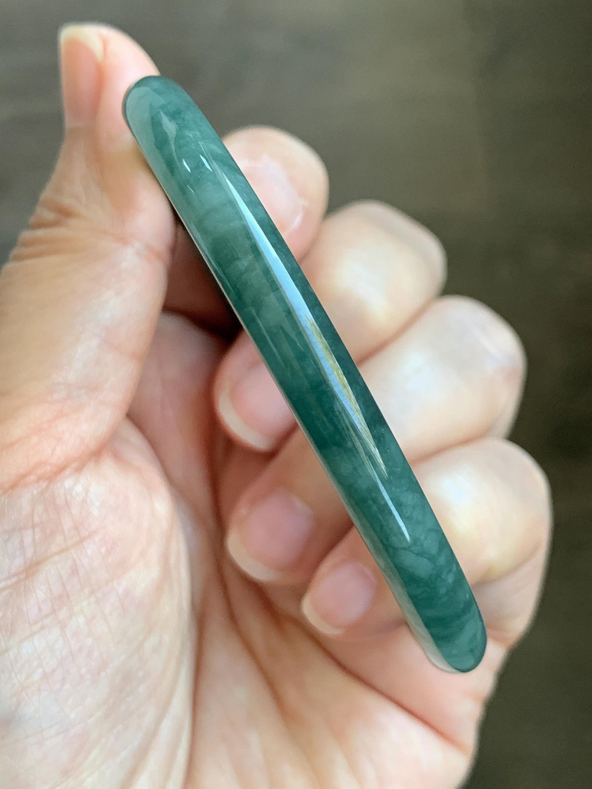Certified Natural Grade A Guatemalan Icy Translucent Dark Dusty Teal Green Jade Jadeite Bangle Bracelet 57.92mm 7.16” 24g 天然冰危深蓝绿翡翠圆条手镯 934