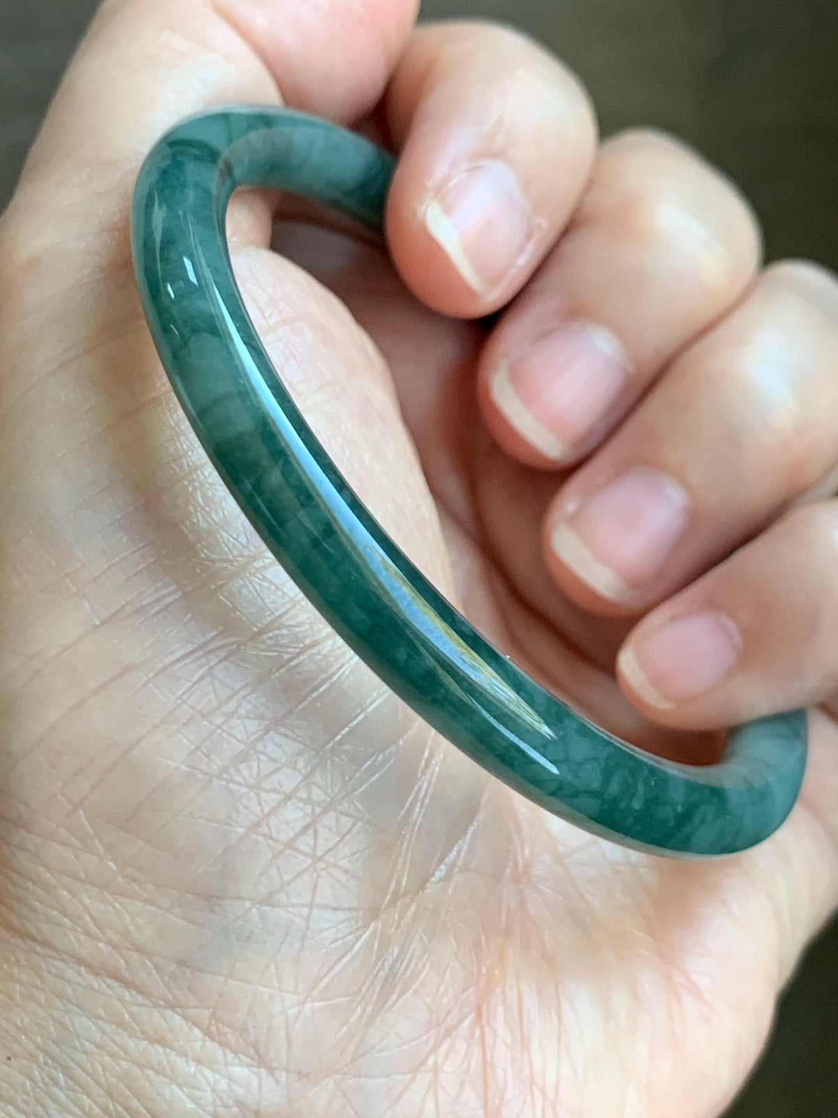 Certified Natural Grade A Guatemalan Icy Translucent Dark Dusty Teal Green Jade Jadeite Bangle Bracelet 57.92mm 7.16” 24g 天然冰危深蓝绿翡翠圆条手镯 934