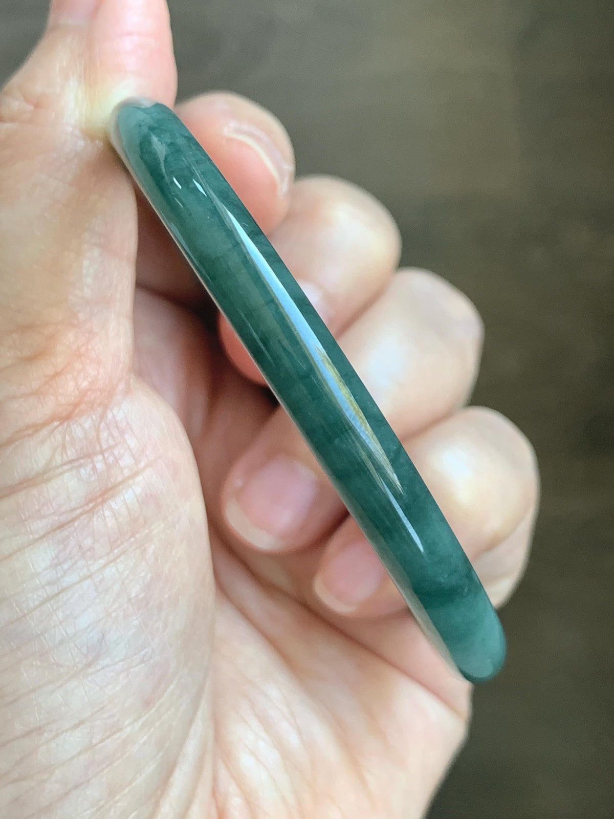 Certified Natural Grade A Guatemalan Icy Translucent Dark Dusty Teal Green Jade Jadeite Bangle Bracelet 57.92mm 7.16” 24g 天然冰危深蓝绿翡翠圆条手镯 934