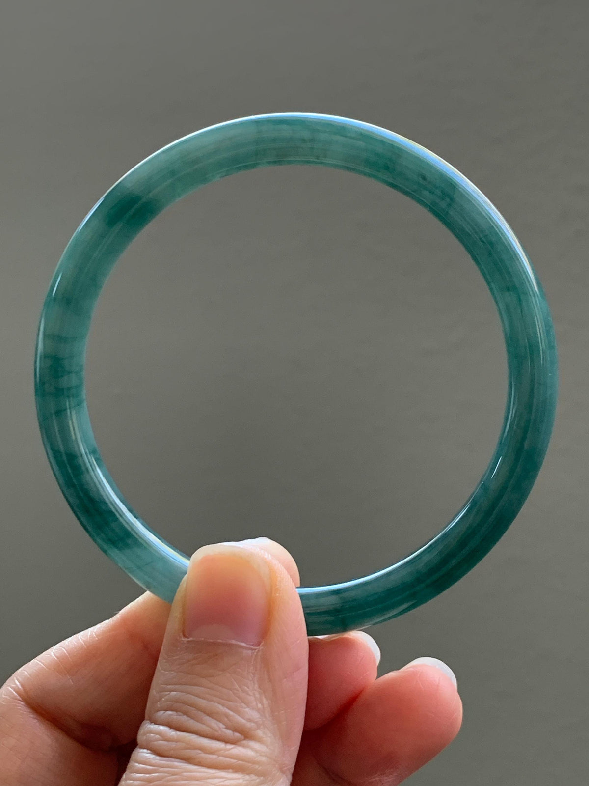 Certified Natural Grade A Guatemalan Icy Translucent Dark Dusty Teal Green Jade Jadeite Bangle Bracelet 58.83mm 7.27” 26.5g 天然冰危深蓝绿翡翠圆条手镯935