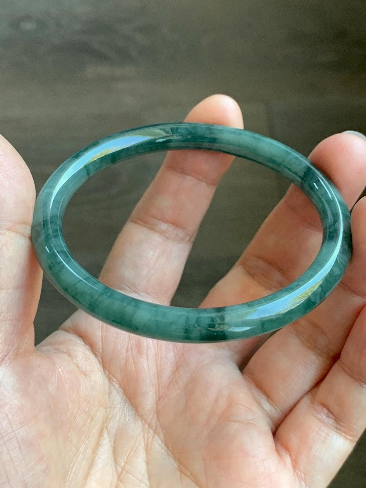 Certified Natural Grade A Guatemalan Icy Translucent Dark Dusty Teal Green Jade Jadeite Bangle Bracelet 58.83mm 7.27” 26.5g 天然冰危深蓝绿翡翠圆条手镯935