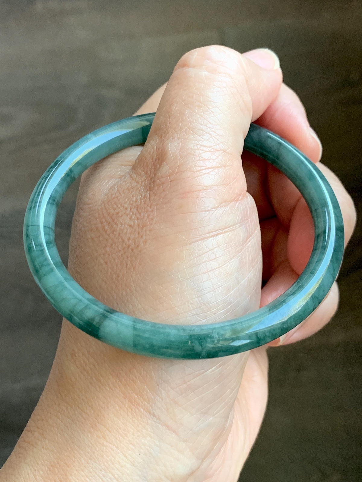 Certified Natural Grade A Guatemalan Icy Translucent Dark Dusty Teal Green Jade Jadeite Bangle Bracelet 58.83mm 7.27” 26.5g 天然冰危深蓝绿翡翠圆条手镯935