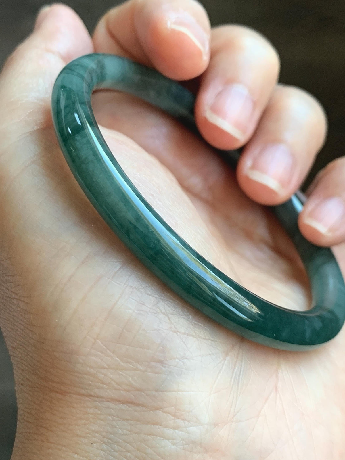 Certified Natural Grade A Guatemalan Icy Translucent Dark Dusty Teal Green Jade Jadeite Bangle Bracelet 58.83mm 7.27” 26.5g 天然冰危深蓝绿翡翠圆条手镯935