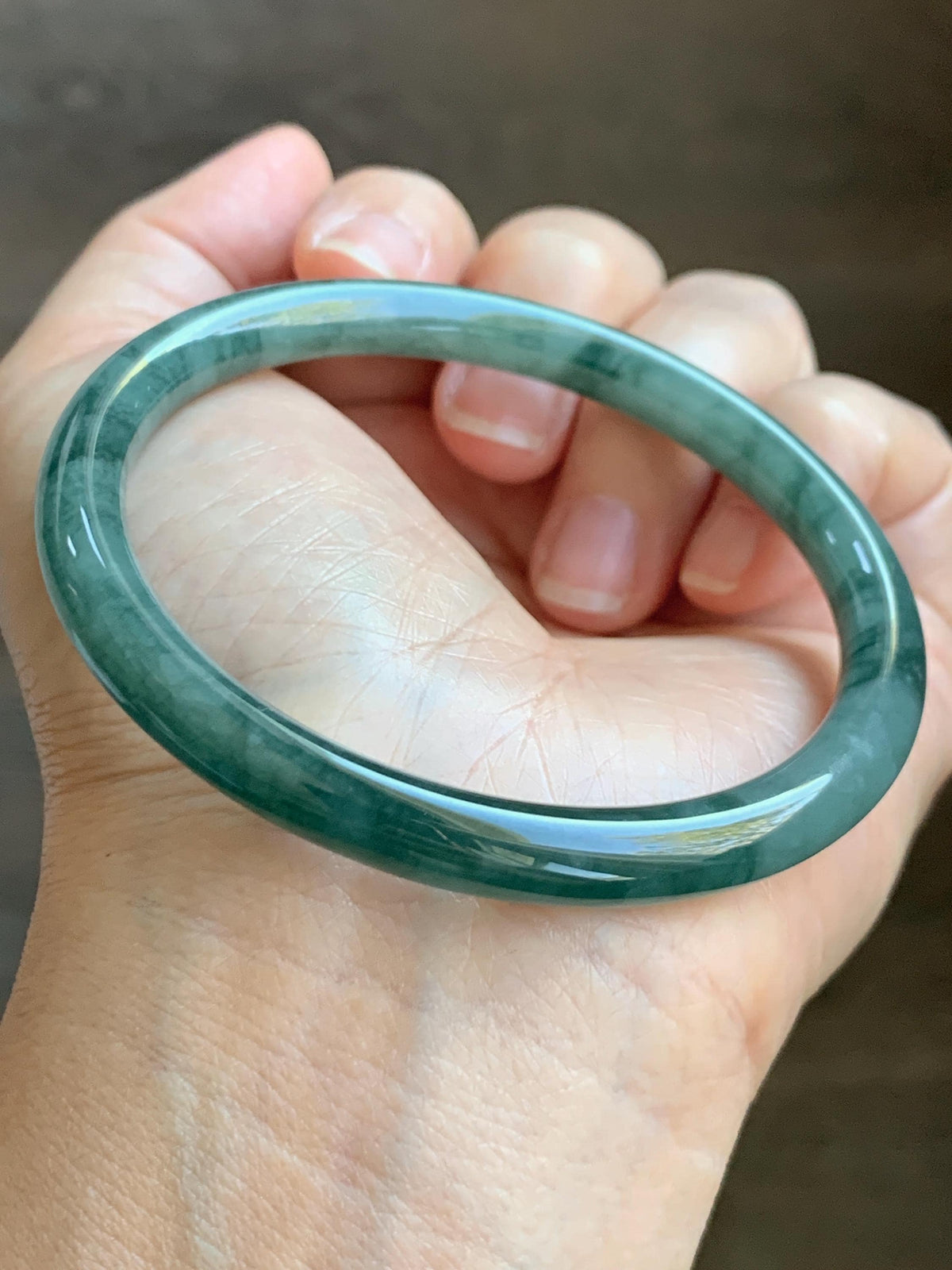 Certified Natural Grade A Guatemalan Icy Translucent Dark Dusty Teal Green Jade Jadeite Bangle Bracelet 58.83mm 7.27” 26.5g 天然冰危深蓝绿翡翠圆条手镯935