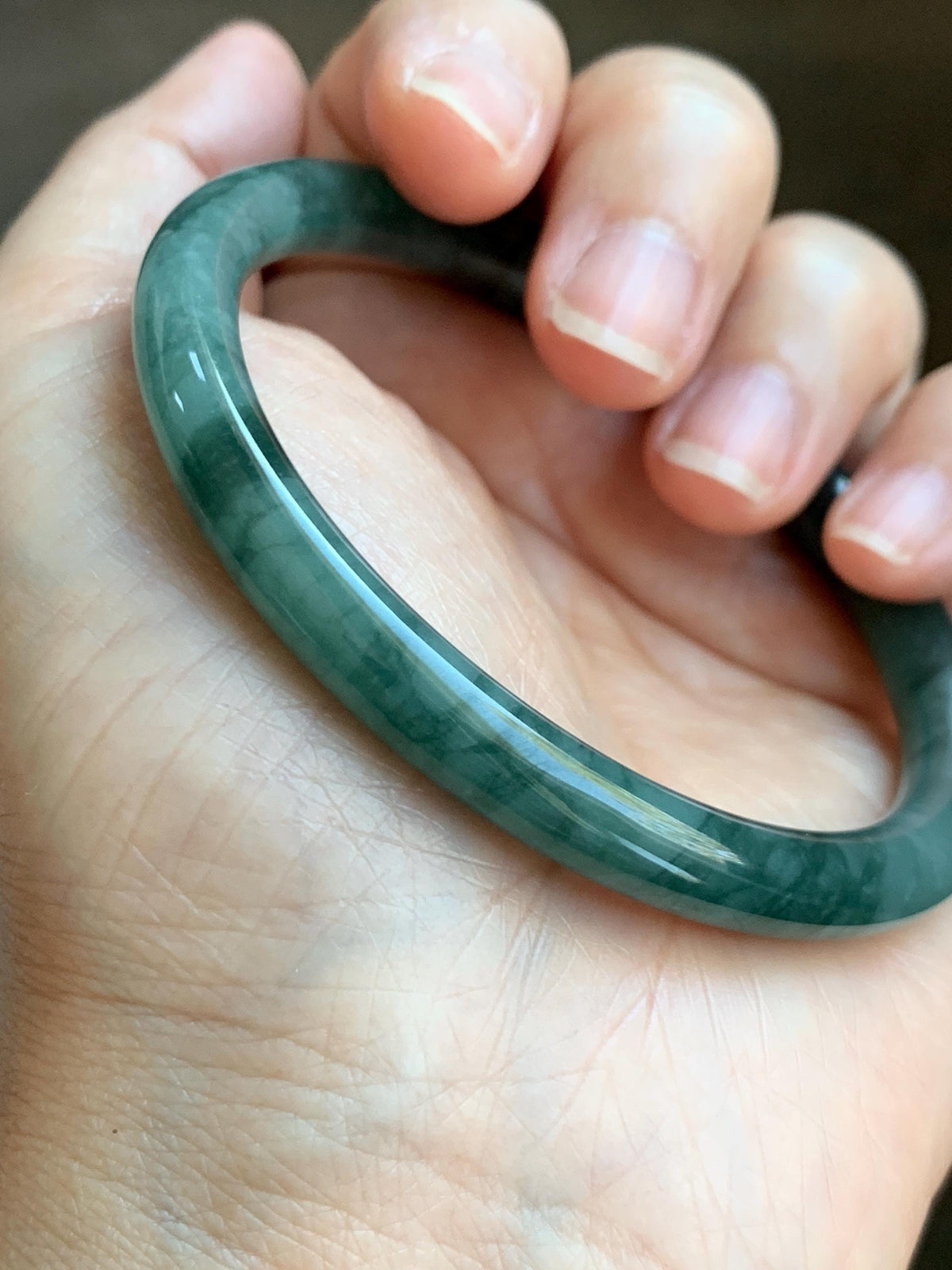 Certified Natural Grade A Guatemalan Icy Translucent Dark Dusty Teal Green Jade Jadeite Bangle Bracelet 58.83mm 7.27” 26.5g 天然冰危深蓝绿翡翠圆条手镯935