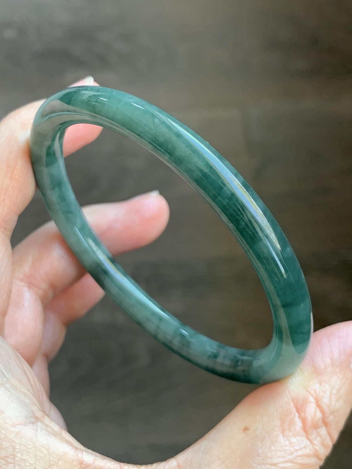 Certified Natural Grade A Guatemalan Icy Translucent Dark Dusty Teal Green Jade Jadeite Bangle Bracelet 58.83mm 7.27” 26.5g 天然冰危深蓝绿翡翠圆条手镯935
