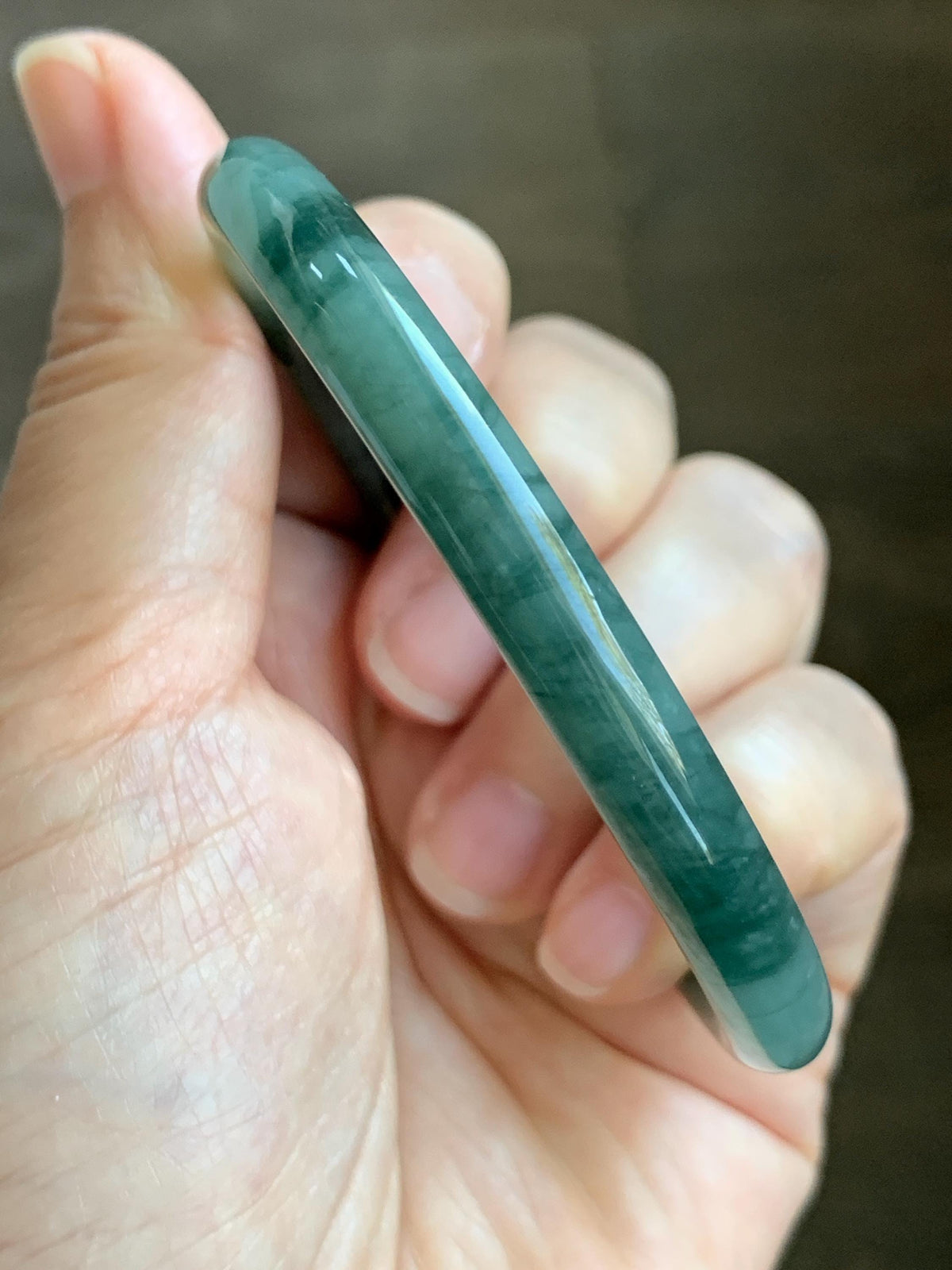 Certified Natural Grade A Guatemalan Icy Translucent Dark Dusty Teal Green Jade Jadeite Bangle Bracelet 58.83mm 7.27” 26.5g 天然冰危深蓝绿翡翠圆条手镯935