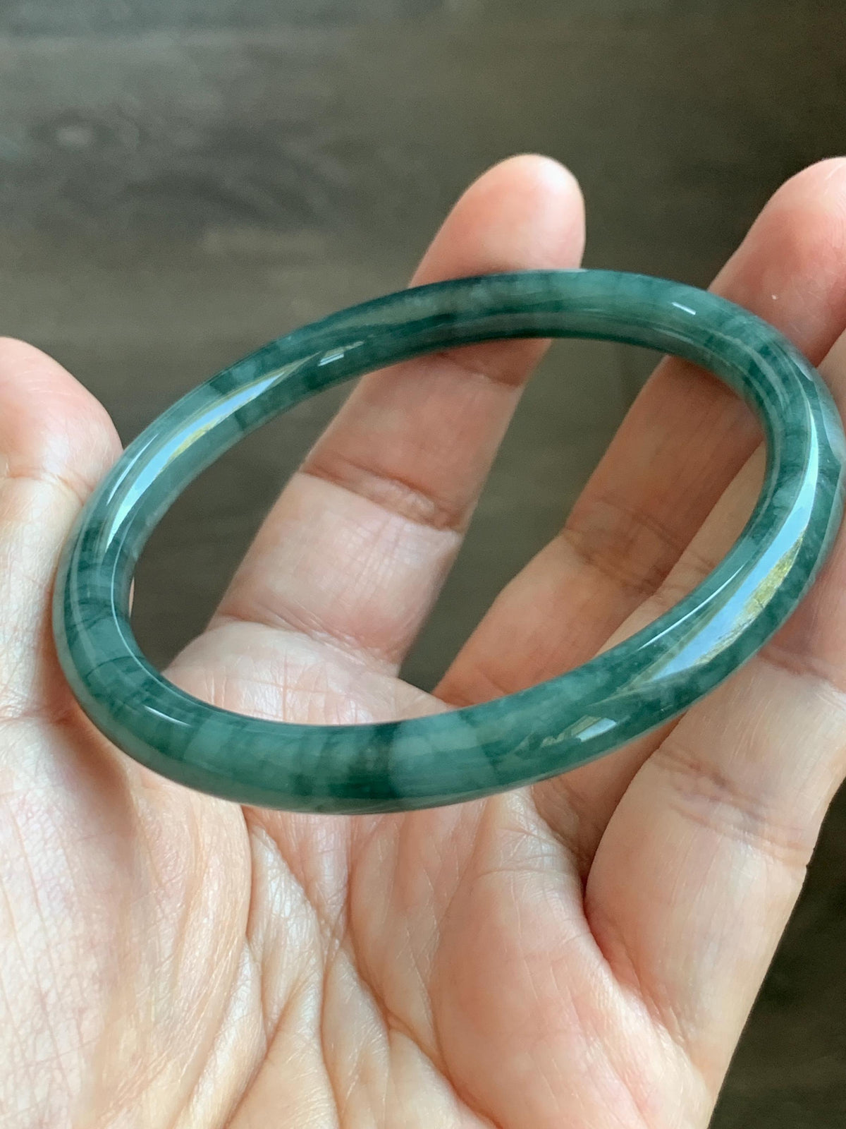 Certified Natural Grade A Guatemalan Icy Translucent Dark Dusty Teal Green Jade Jadeite Bangle Bracelet 58.83mm 7.27” 26.5g 天然冰危深蓝绿翡翠圆条手镯935