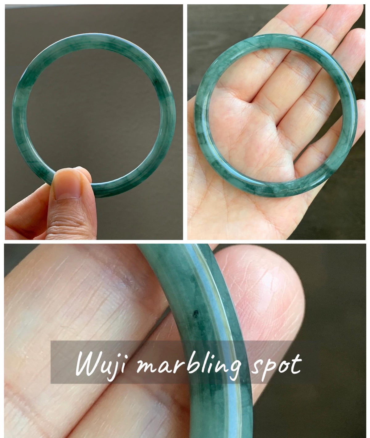 Certified Natural Grade A Guatemalan Icy Translucent Dark Dusty Teal Green Jade Jadeite Bangle Bracelet 59.83mm 7.4” 23g 天然冰危深蓝绿翡翠圆条手镯 937