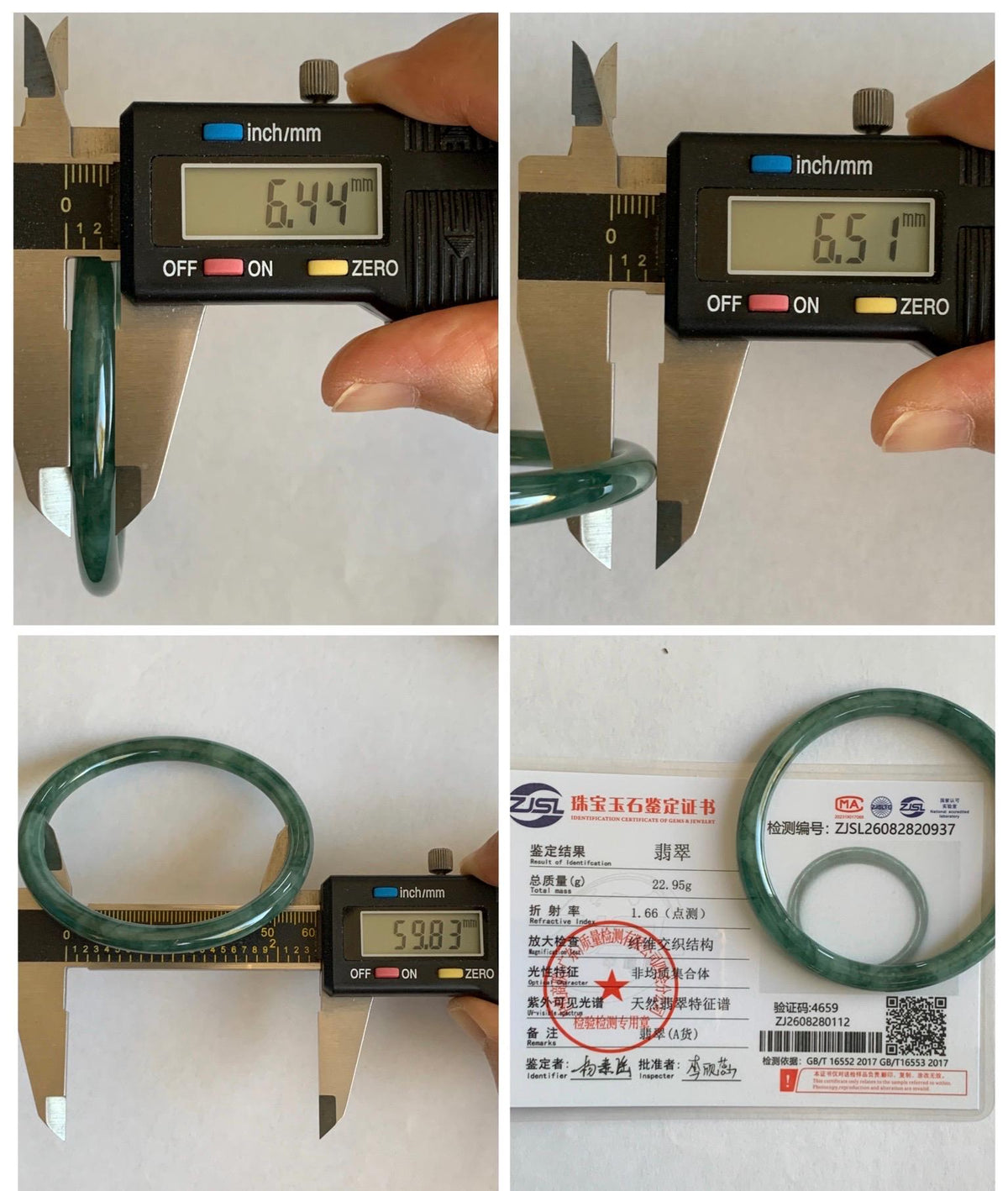Certified Natural Grade A Guatemalan Icy Translucent Dark Dusty Teal Green Jade Jadeite Bangle Bracelet 59.83mm 7.4” 23g 天然冰危深蓝绿翡翠圆条手镯 937