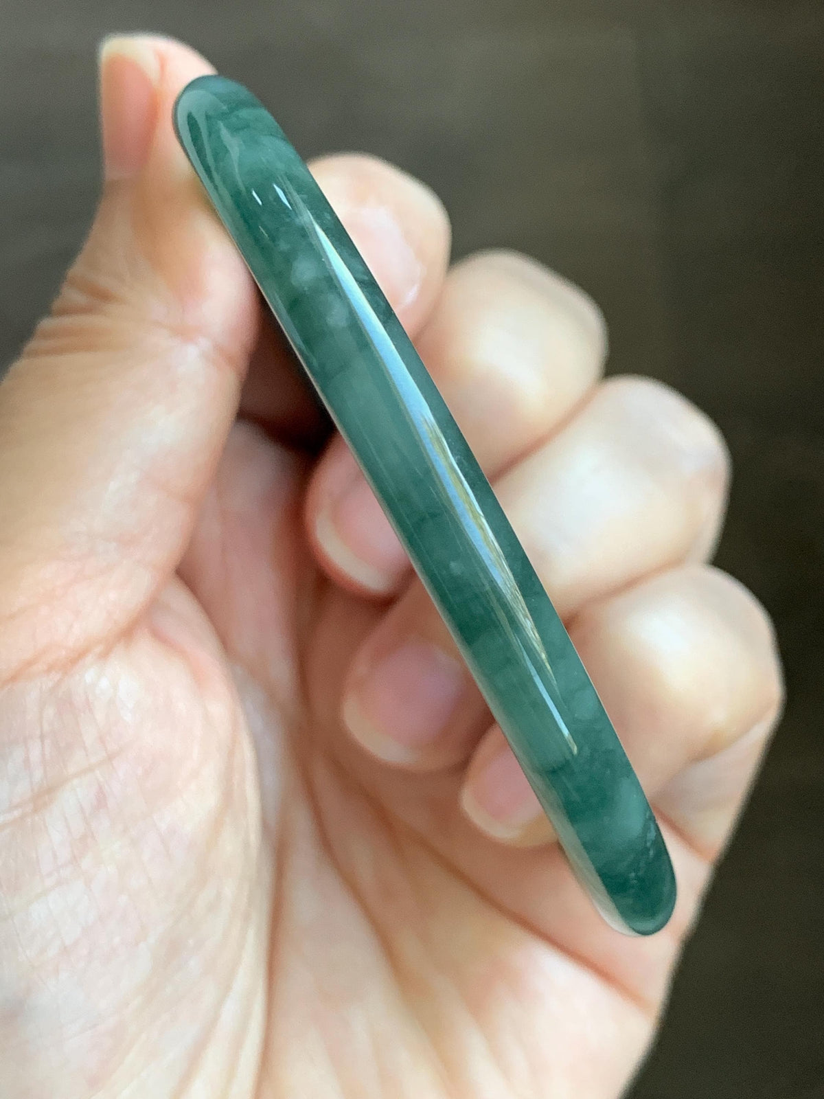 Certified Natural Grade A Guatemalan Icy Translucent Dark Dusty Teal Green Jade Jadeite Bangle Bracelet 59.83mm 7.4” 23g 天然冰危深蓝绿翡翠圆条手镯 937