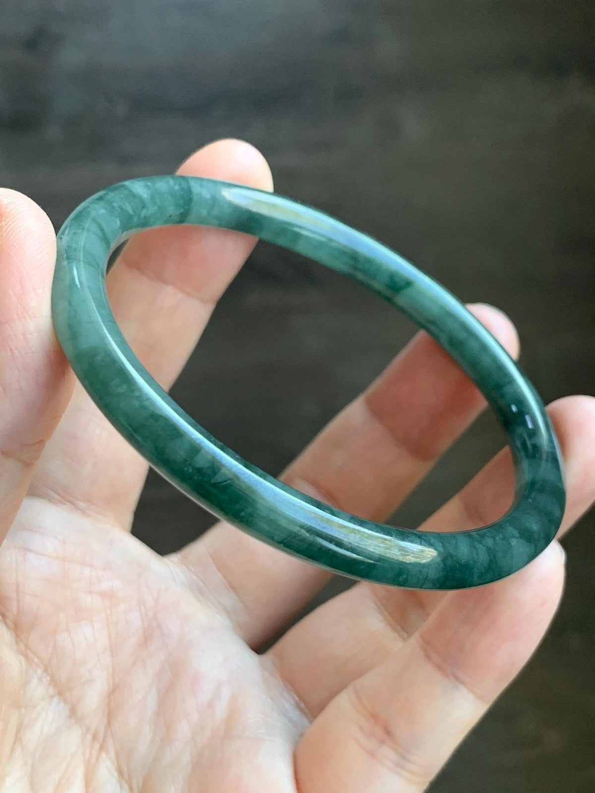 Certified Natural Grade A Guatemalan Icy Translucent Dark Dusty Teal Green Jade Jadeite Bangle Bracelet 59.78mm 7.4” 24.9g 天然冰危深蓝绿翡翠圆条手镯936