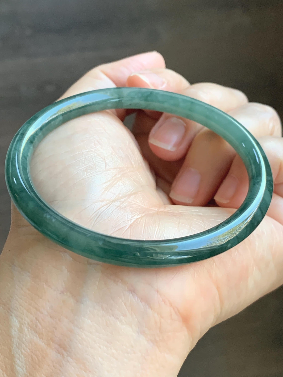 Certified Natural Grade A Guatemalan Icy Translucent Dark Dusty Teal Green Jade Jadeite Bangle Bracelet 59.78mm 7.4” 24.9g 天然冰危深蓝绿翡翠圆条手镯936