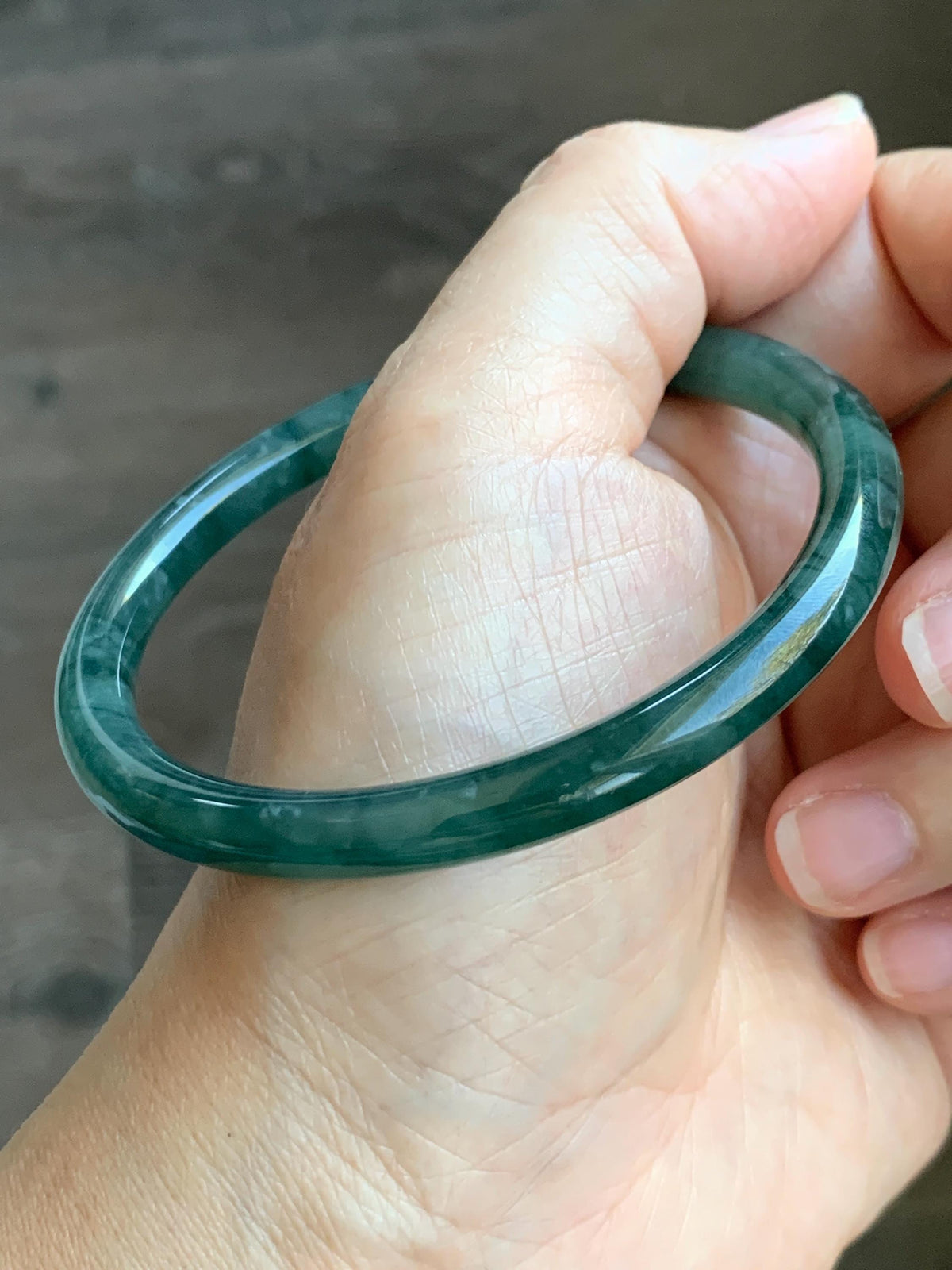 Certified Natural Grade A Guatemalan Icy Translucent Dark Dusty Teal Green Jade Jadeite Bangle Bracelet 59.78mm 7.4” 24.9g 天然冰危深蓝绿翡翠圆条手镯936