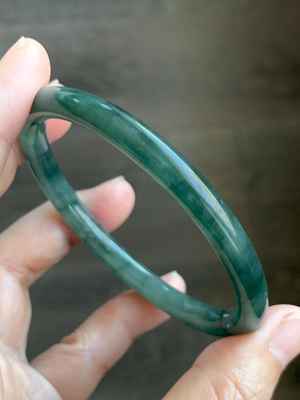 Certified Natural Grade A Guatemalan Icy Translucent Dark Dusty Teal Green Jade Jadeite Bangle Bracelet 59.78mm 7.4” 24.9g 天然冰危深蓝绿翡翠圆条手镯936