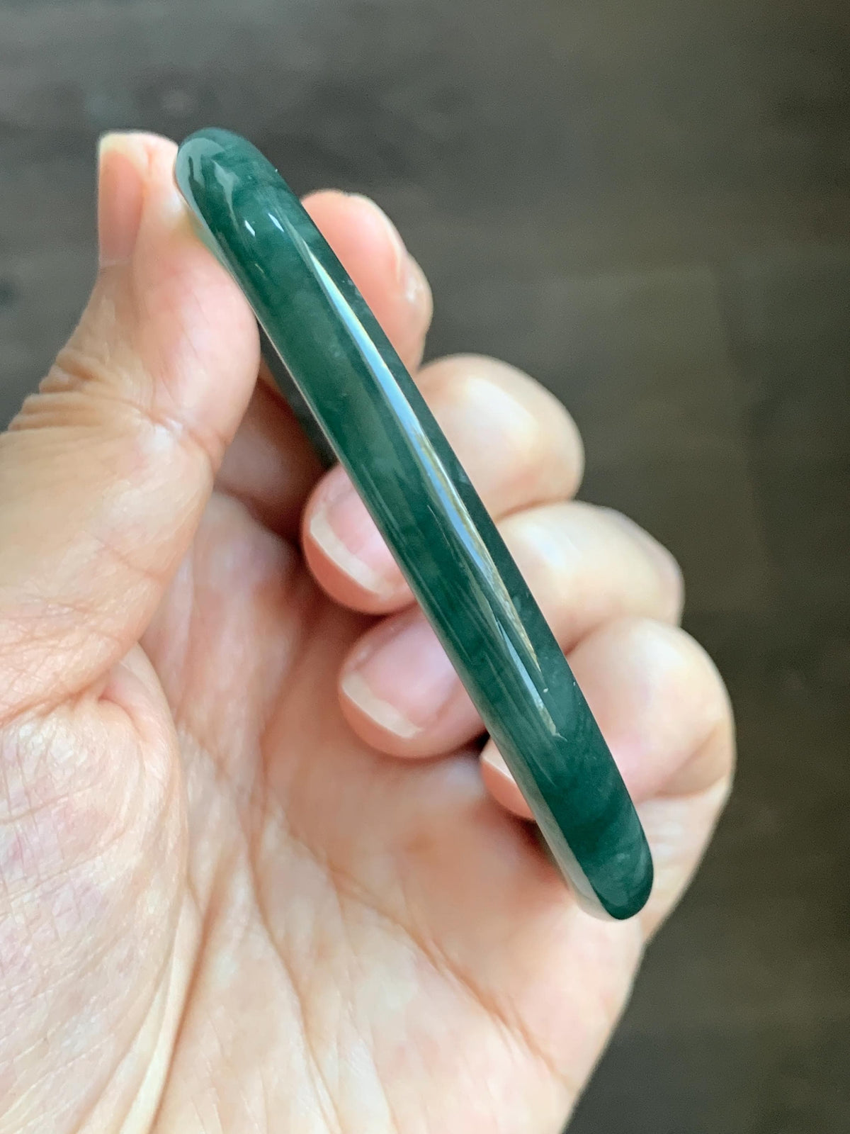 Certified Natural Grade A Guatemalan Icy Translucent Dark Dusty Teal Green Jade Jadeite Bangle Bracelet 59.78mm 7.4” 24.9g 天然冰危深蓝绿翡翠圆条手镯936