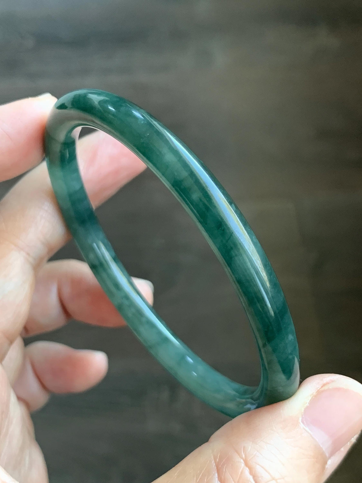 Certified Natural Grade A Guatemalan Icy Translucent Dark Dusty Teal Green Jade Jadeite Bangle Bracelet 59.78mm 7.4” 24.9g 天然冰危深蓝绿翡翠圆条手镯936