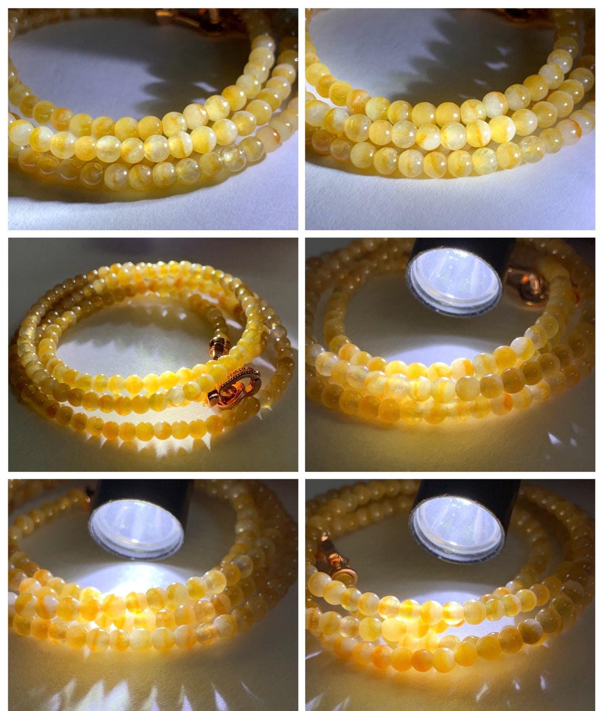 Natural Grade A Icy Translucent Light Yellow Bicolored Jade Jadeite Petite Beads Beaded Necklace 3.4mm 23.25” 13g 天然冰黄鸳鸯翡翠小圆珠项链 MYY330A