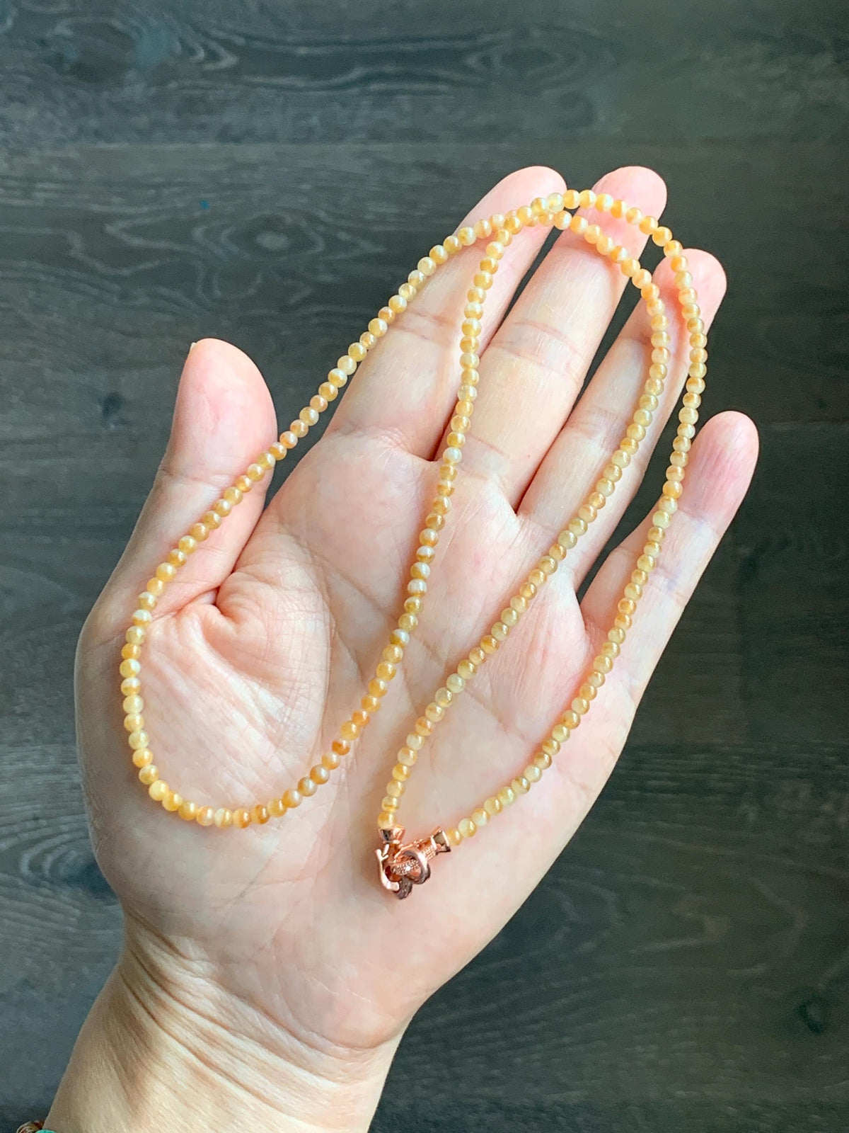 Natural Grade A Icy Translucent Light Yellow Bicolored Jade Jadeite Petite Beads Beaded Necklace 3.4mm 23.25” 13g 天然冰黄鸳鸯翡翠小圆珠项链 MYY330A