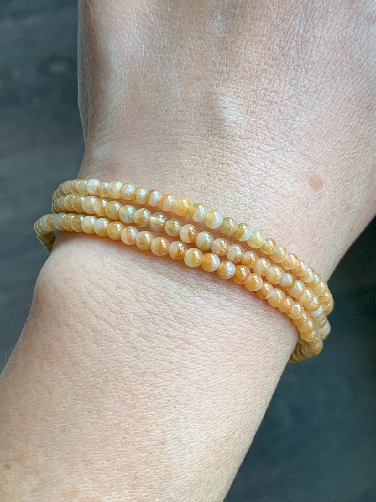 Natural Grade A Icy Translucent Light Yellow Bicolored Jade Jadeite Petite Beads Beaded Necklace 3.4mm 23.25” 13g 天然冰黄鸳鸯翡翠小圆珠项链 MYY330A