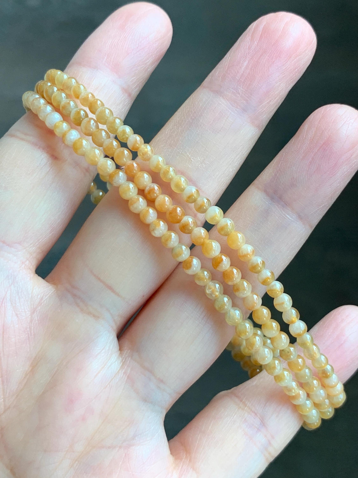 Natural Grade A Icy Translucent Light Yellow Bicolored Jade Jadeite Petite Beads Beaded Necklace 3.4mm 23.25” 13g 天然冰黄鸳鸯翡翠小圆珠项链 MYY330A