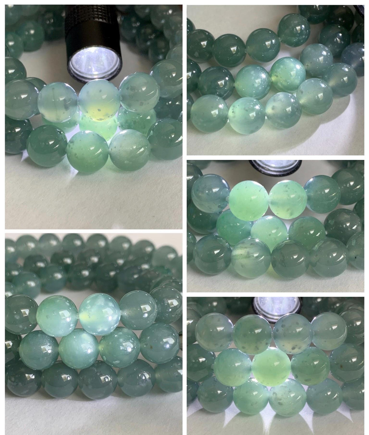 Natural Grade A Guatemalan Icy Highly Translucent Light Dusty Teal Blue Jade Jadeite Beaded Necklace 9.5mm 24.5” 100g 天然冰胶危浅蓝翡翠大卡圆珠项链 WQC495